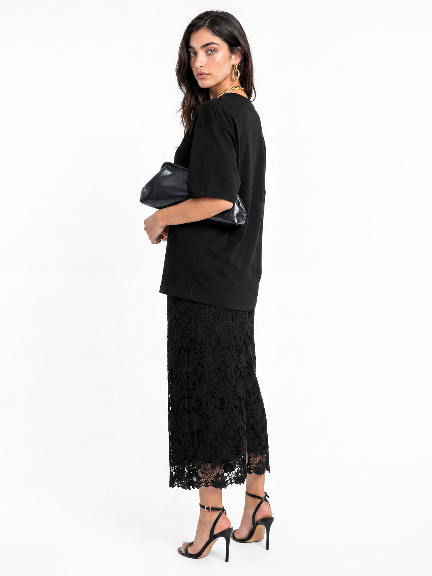Lovedrobe Black Floral Lace Midaxi Skirt