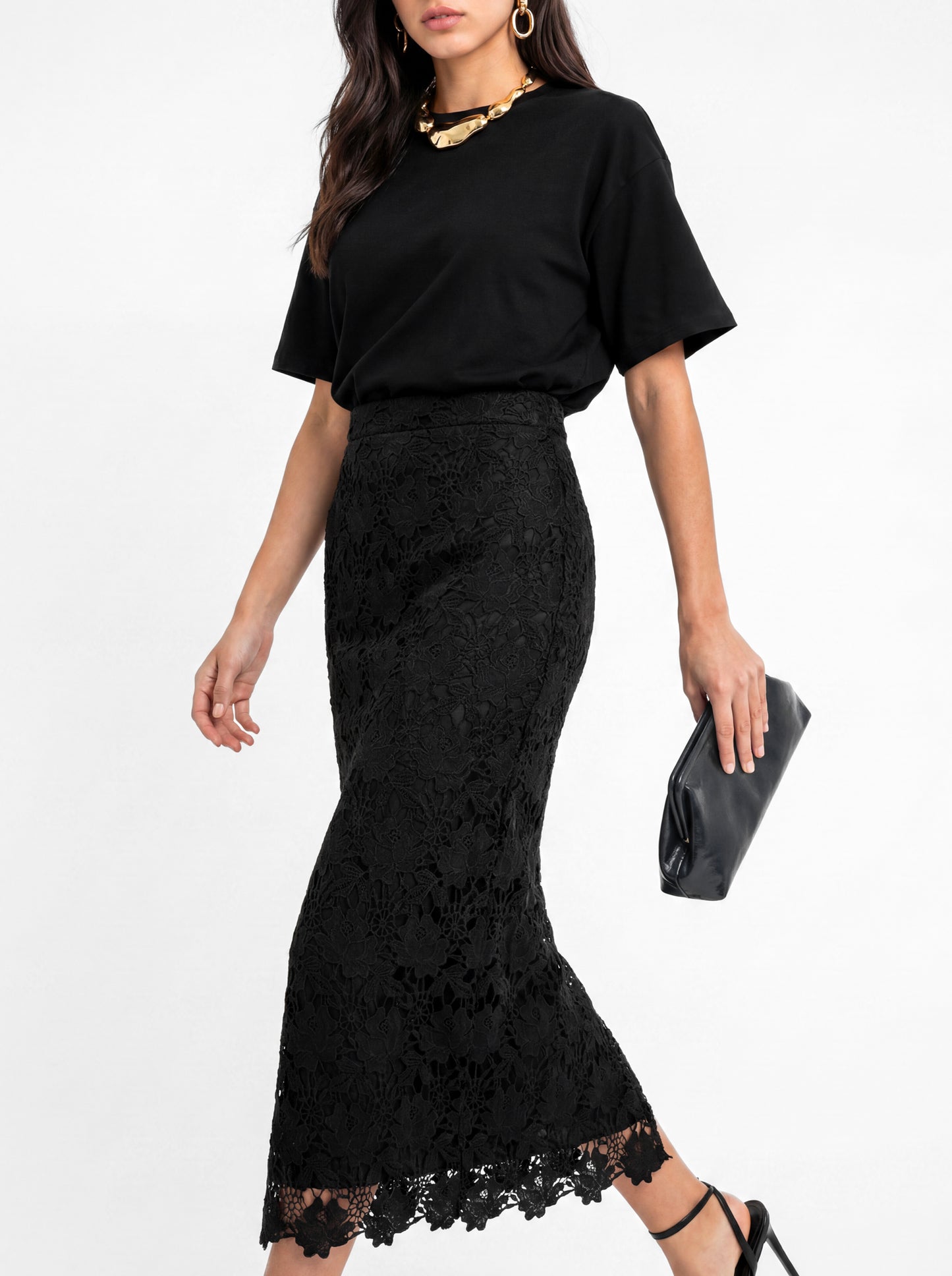 Lovedrobe Black Floral Lace Midaxi Skirt