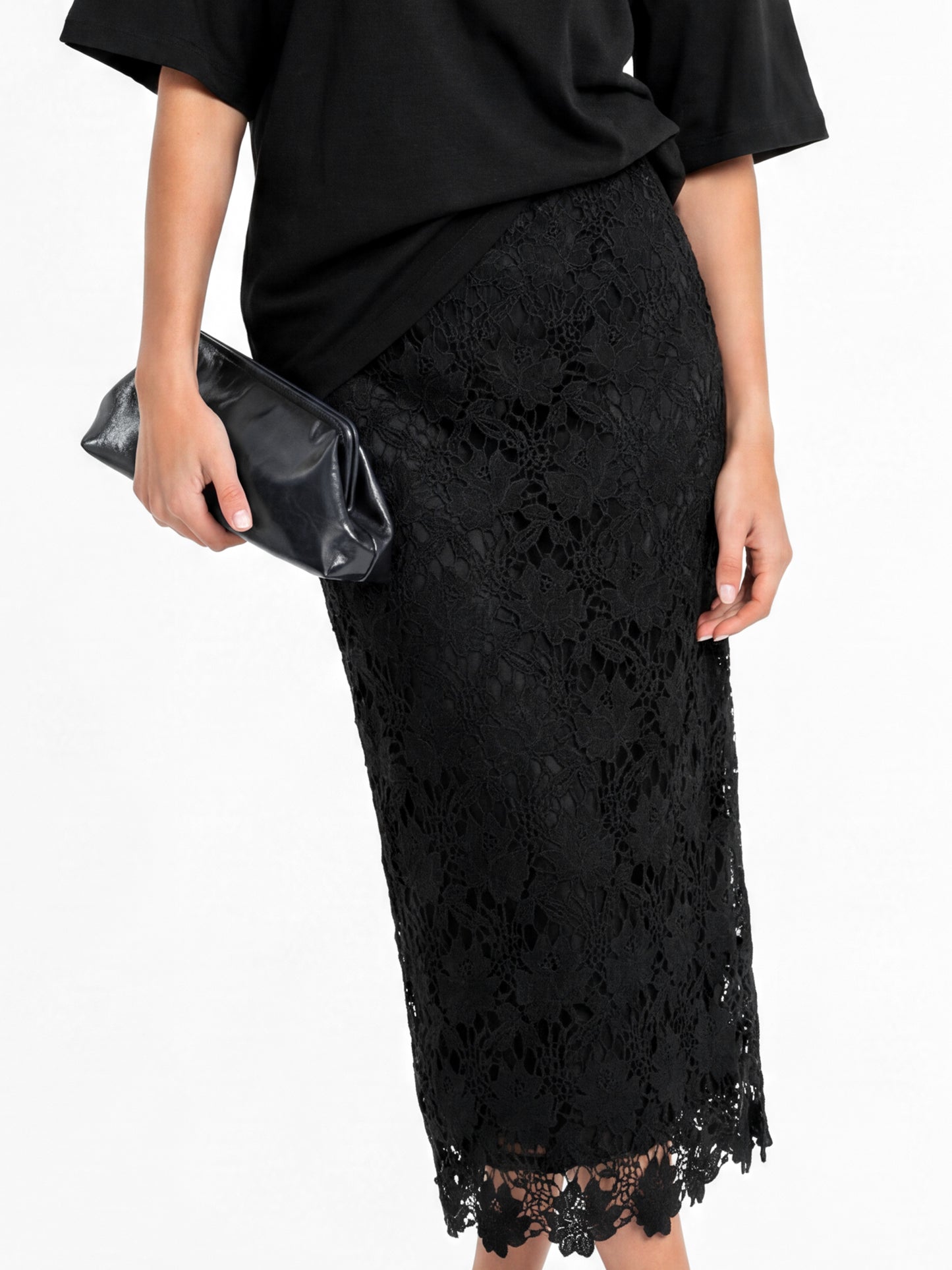 Lovedrobe Black Floral Lace Midaxi Skirt