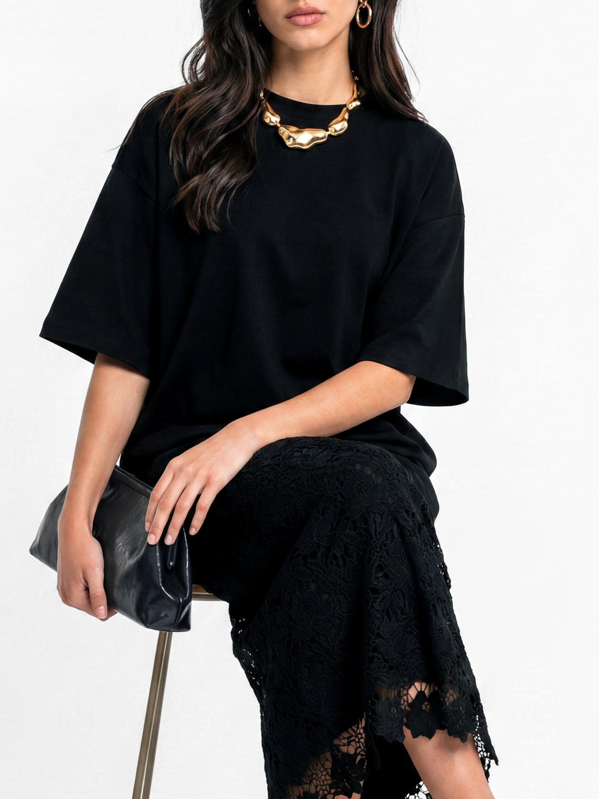Lovedrobe Black Floral Lace Midaxi Skirt