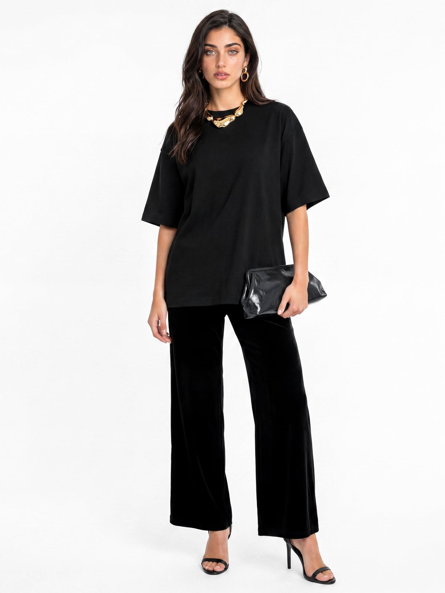 Lovedrobe Black High Waist Wide Leg Velvet Trousers With Pockets
