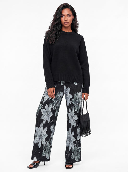 Lovedrobe Floral Print Plisse Palazzo Trousers