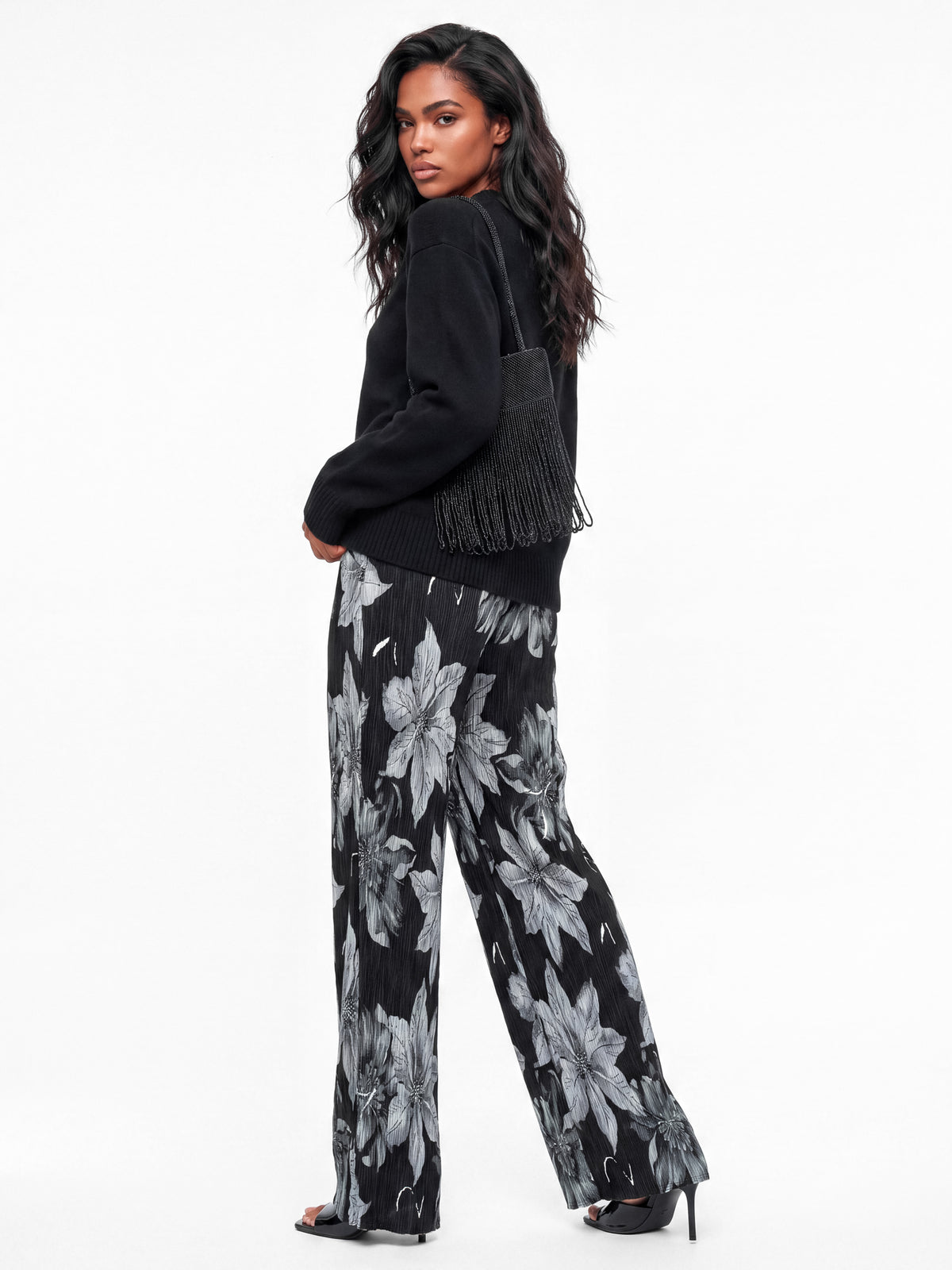 Lovedrobe Floral Print Plisse Palazzo Trousers