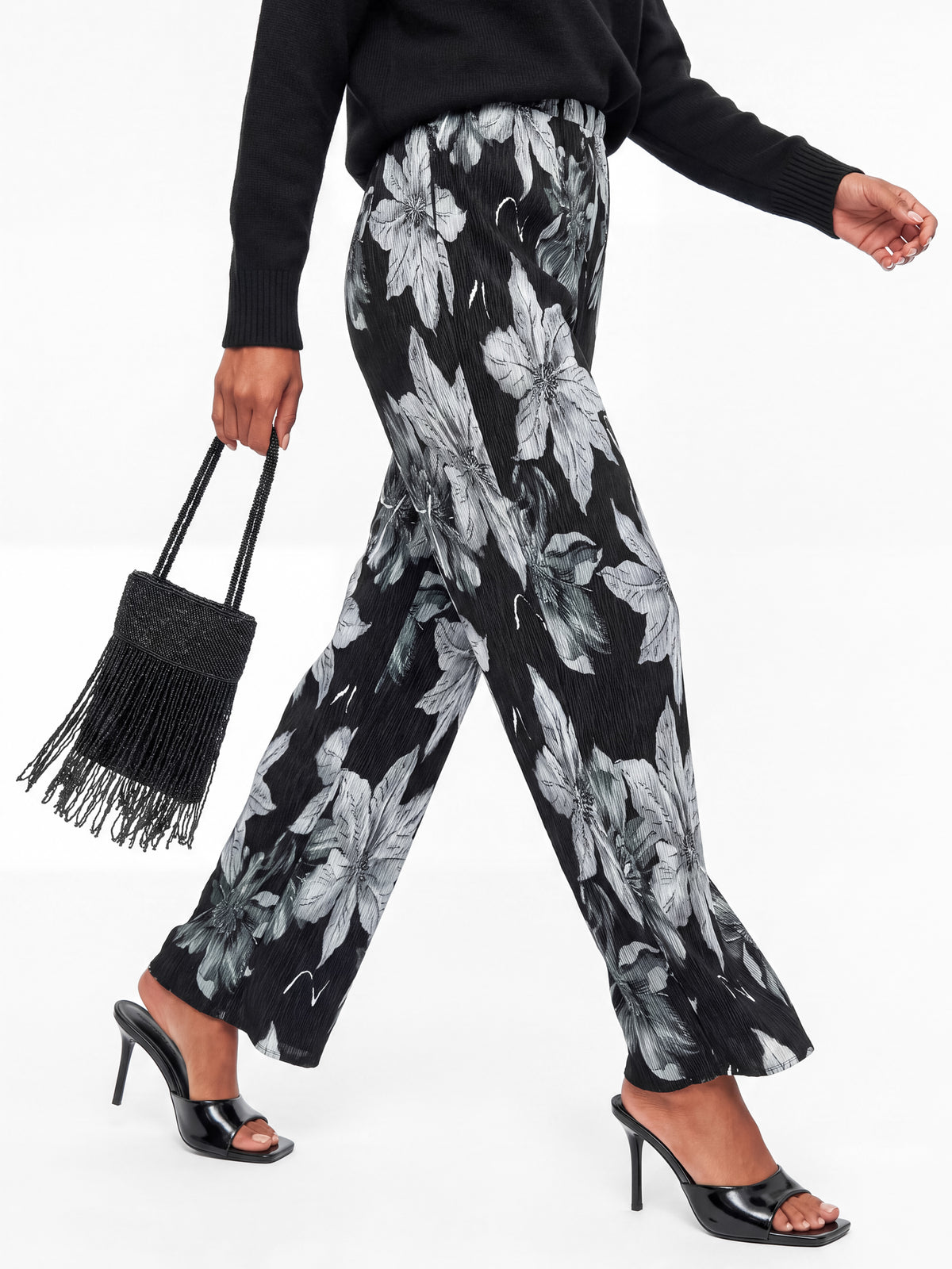 Lovedrobe Floral Print Plisse Palazzo Trousers