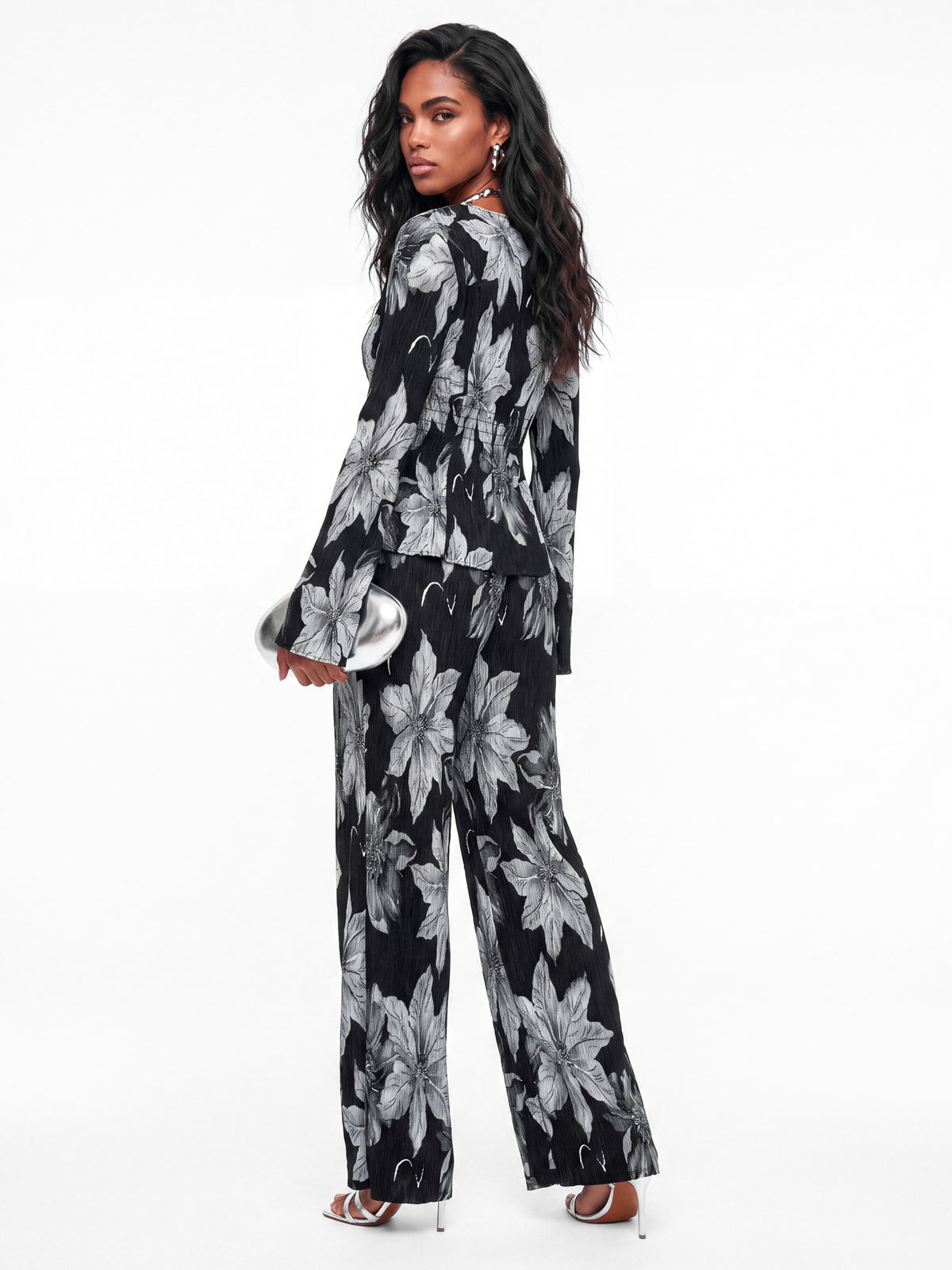 Lovedrobe Floral Print Plisse Palazzo Trousers