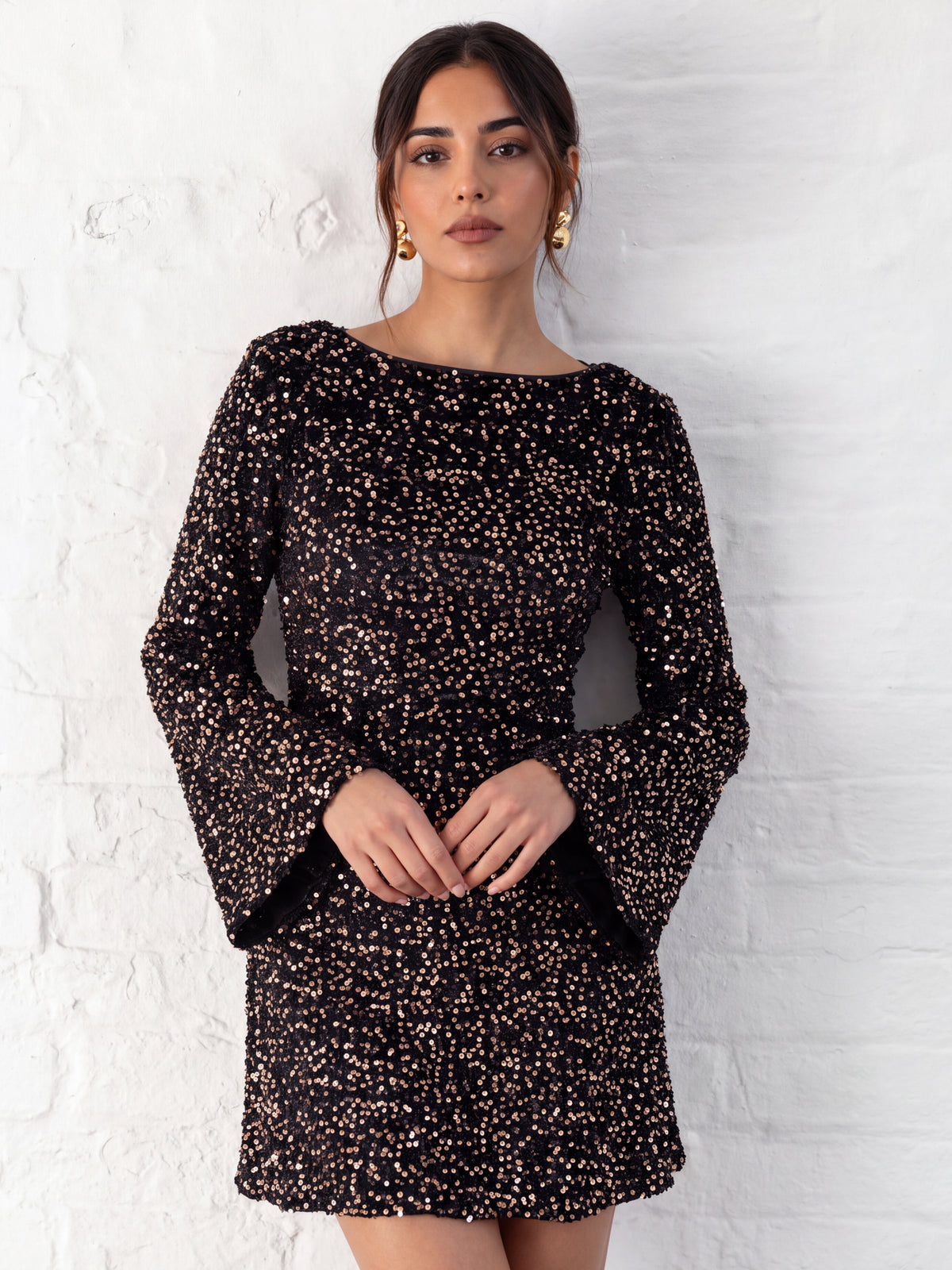 Lovedrobe Black Embellished Velvet Tie-Back Swing Mini Dress