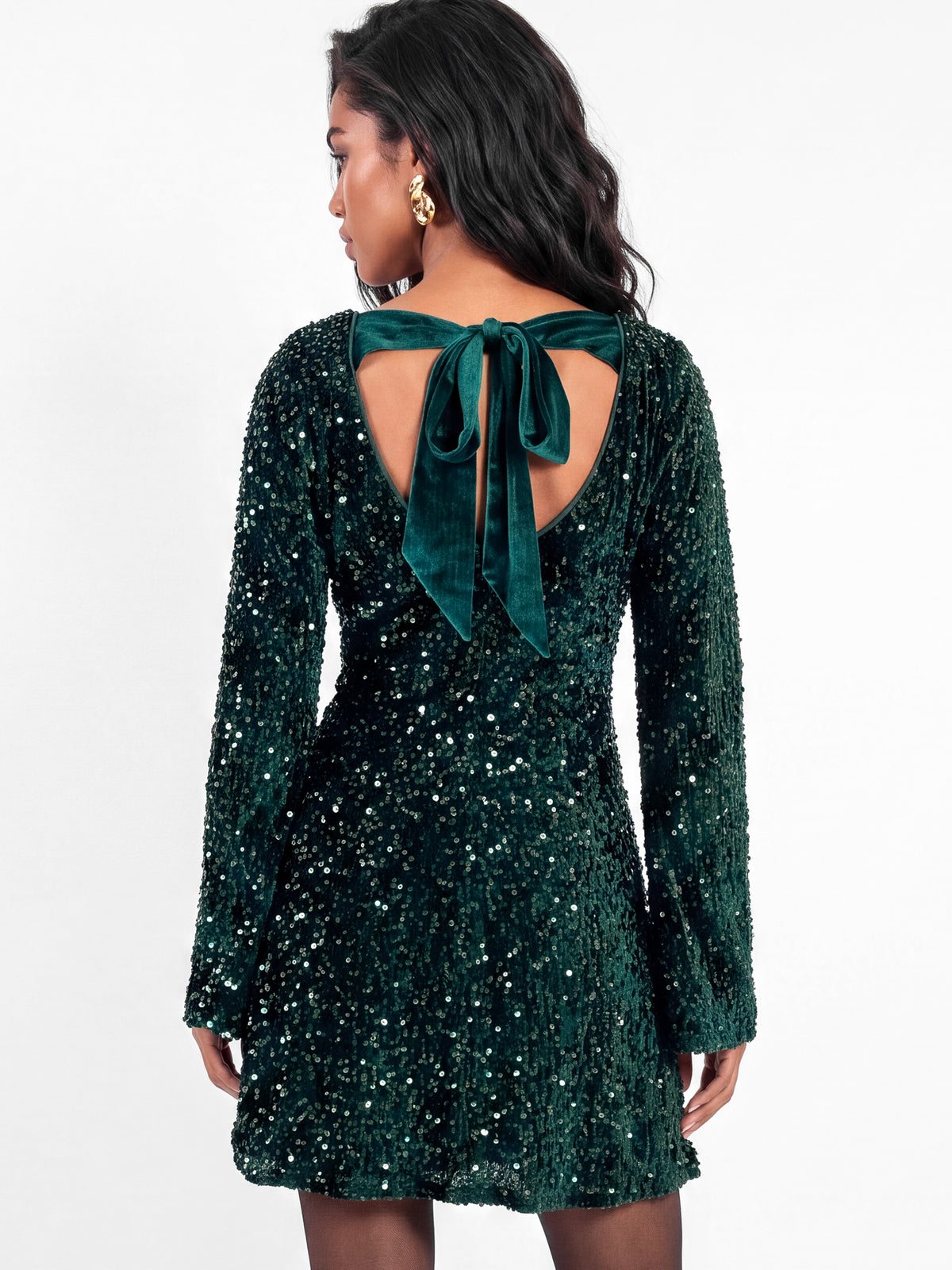 Lovedrobe Emerald Velvet Tie-Back Swing Mini Dress