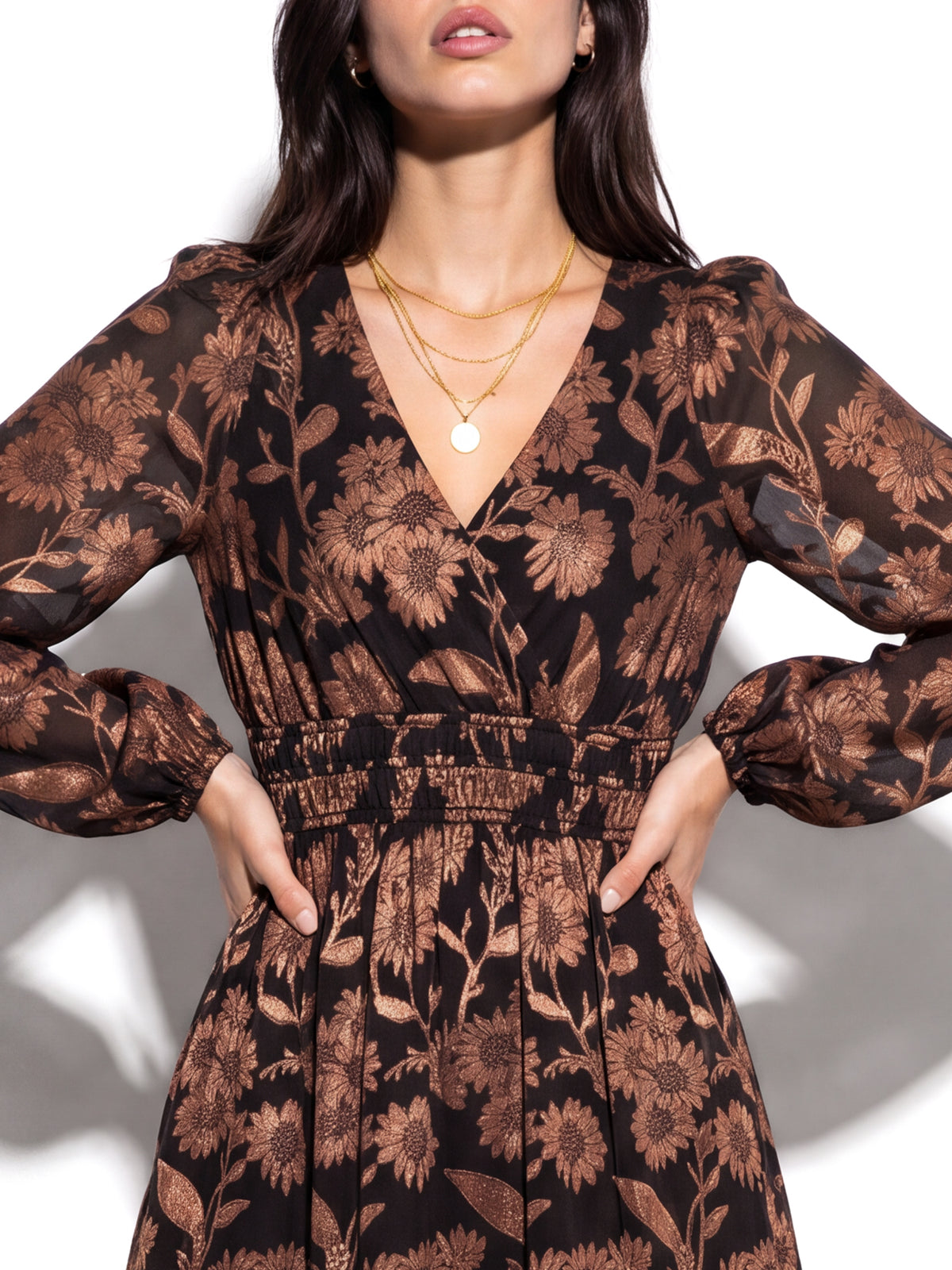 Lovedrobe Floral Jacquard Faux Wrap Long Sleeve & Tie Back Maxi Dress