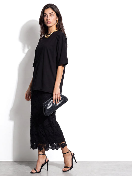 Lovedrobe Black Floral Lace Midaxi Skirt
