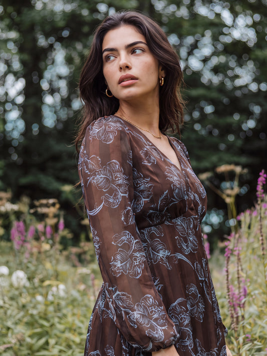 Lovedrobe Floral Print Burnout Satin Stripe Midaxi Dress
