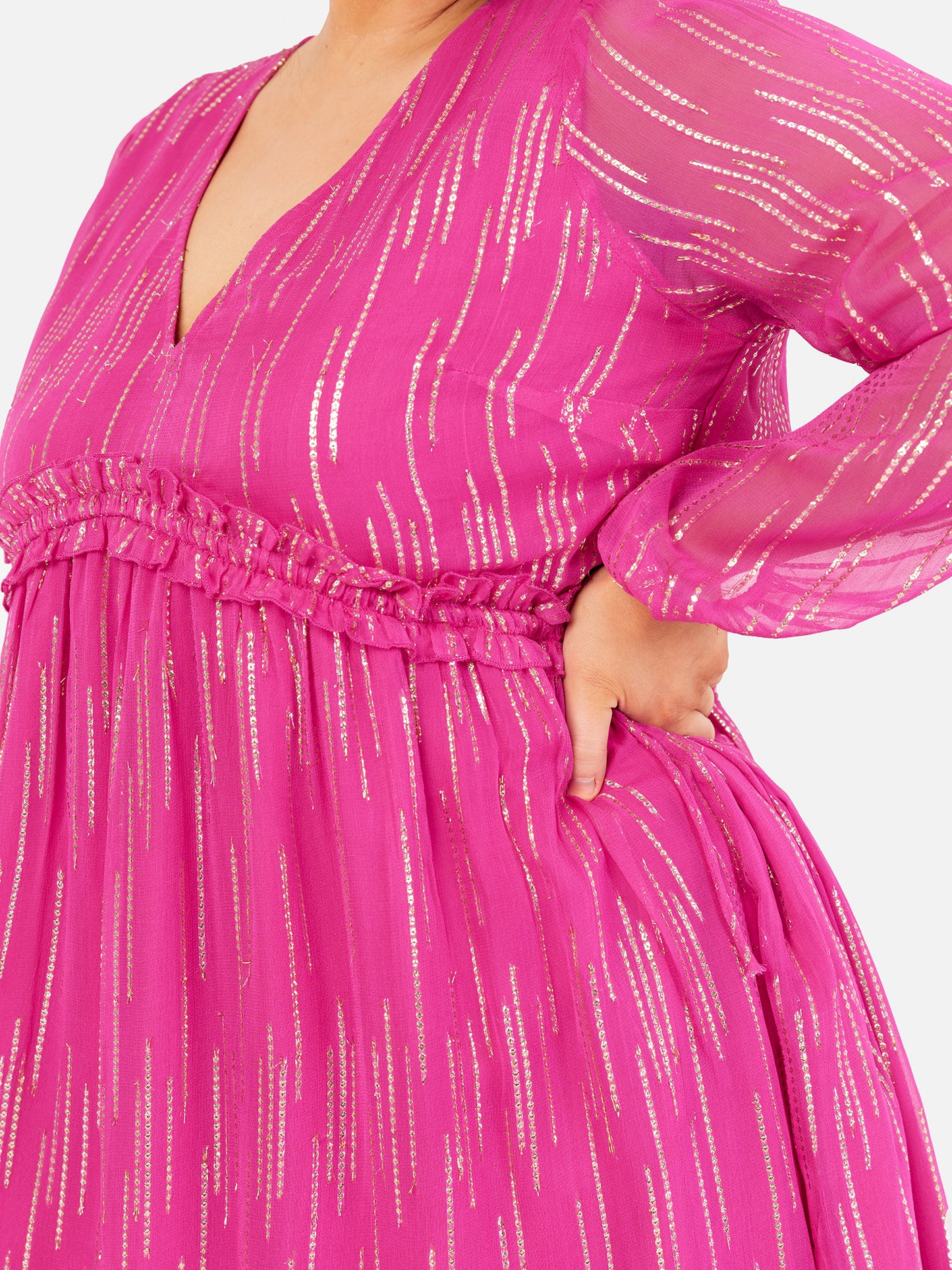 Lovedrobe Pink & Gold Midi Dress with Side Ties