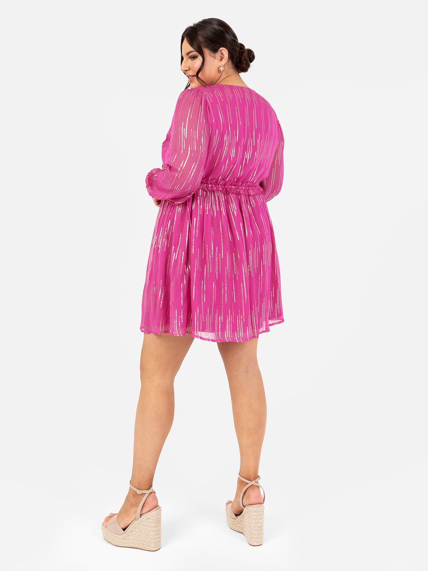 Lovedrobe Pink & Gold Midi Dress with Side Ties