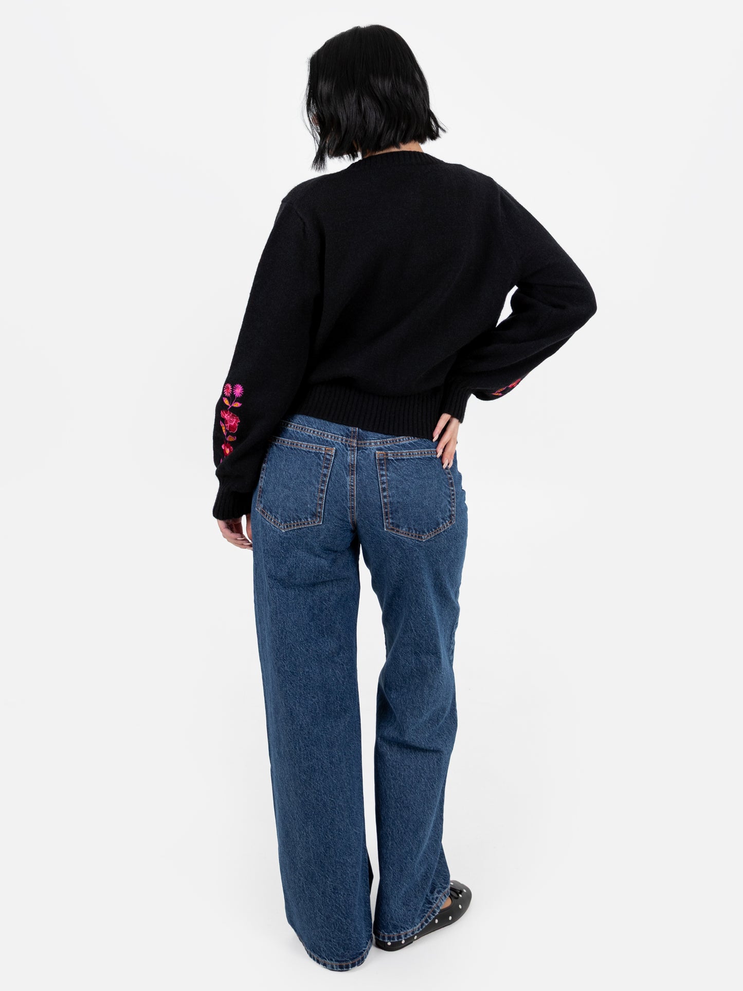 Lovedrobe Floral Embroidered Black Cardigan