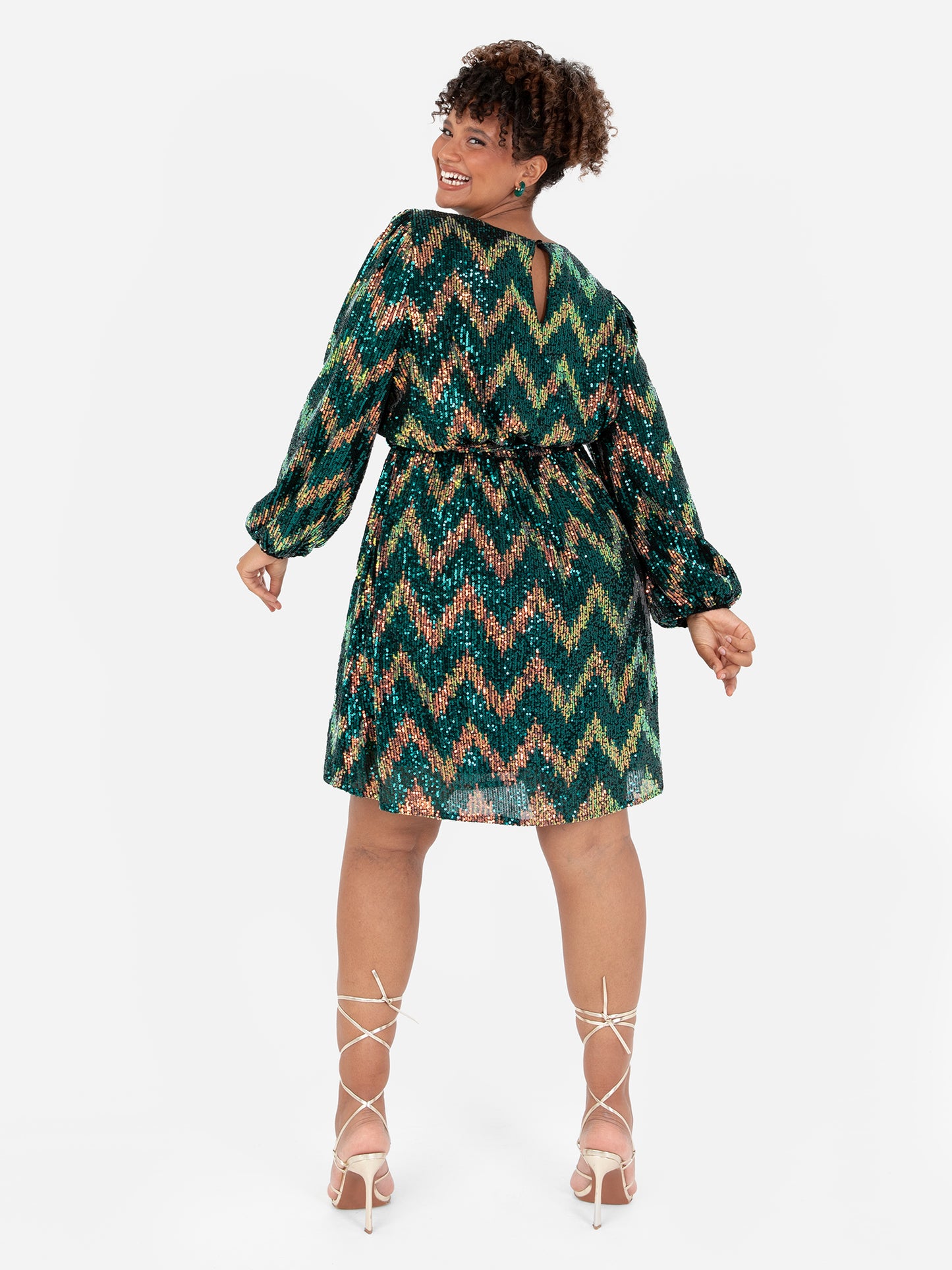 Lovedrobe Luxe Zig-Zag Sequin Maxi Sleeve Belted Mini Dress