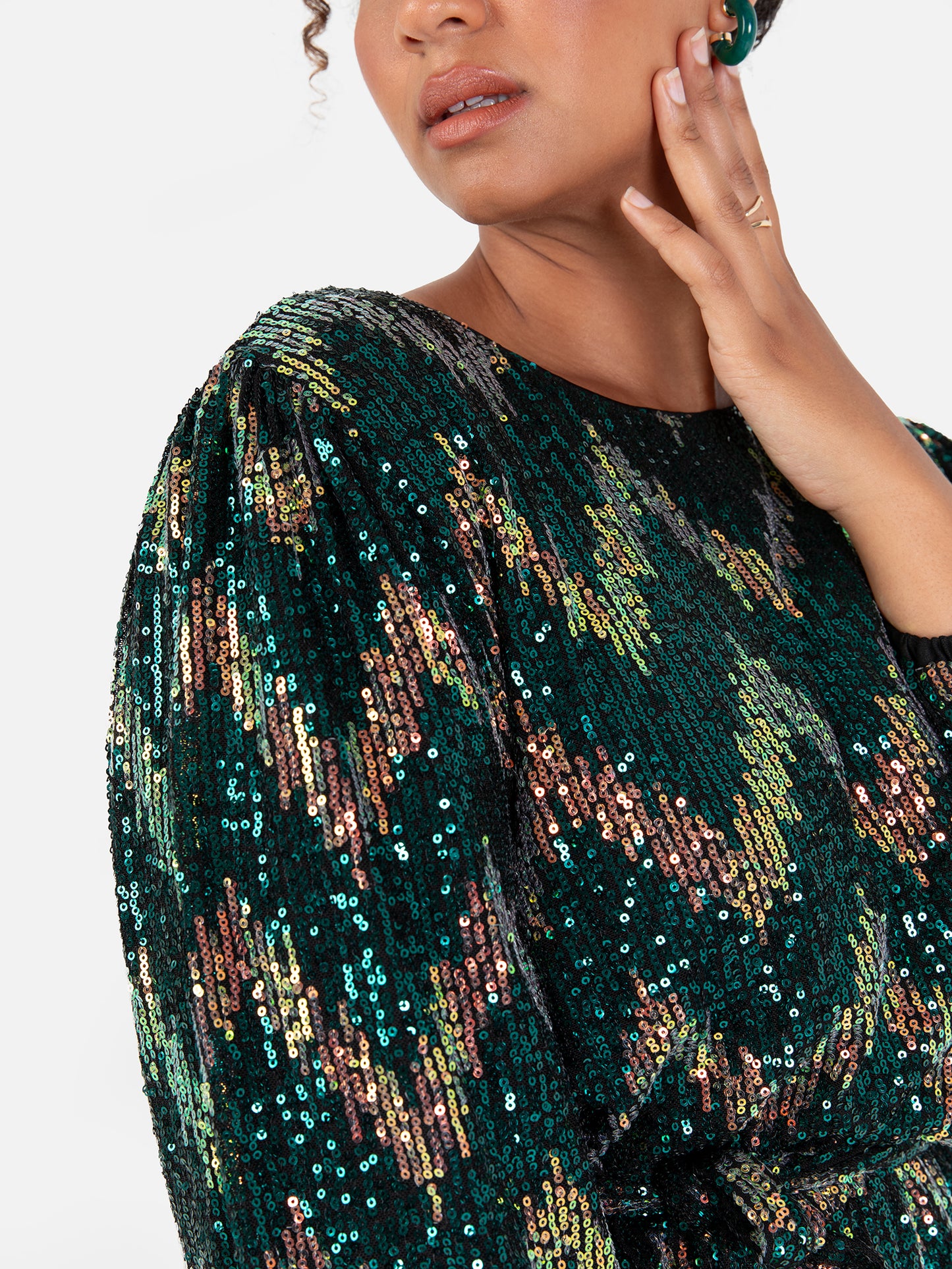 Lovedrobe Luxe Zig-Zag Sequin Maxi Sleeve Belted Mini Dress