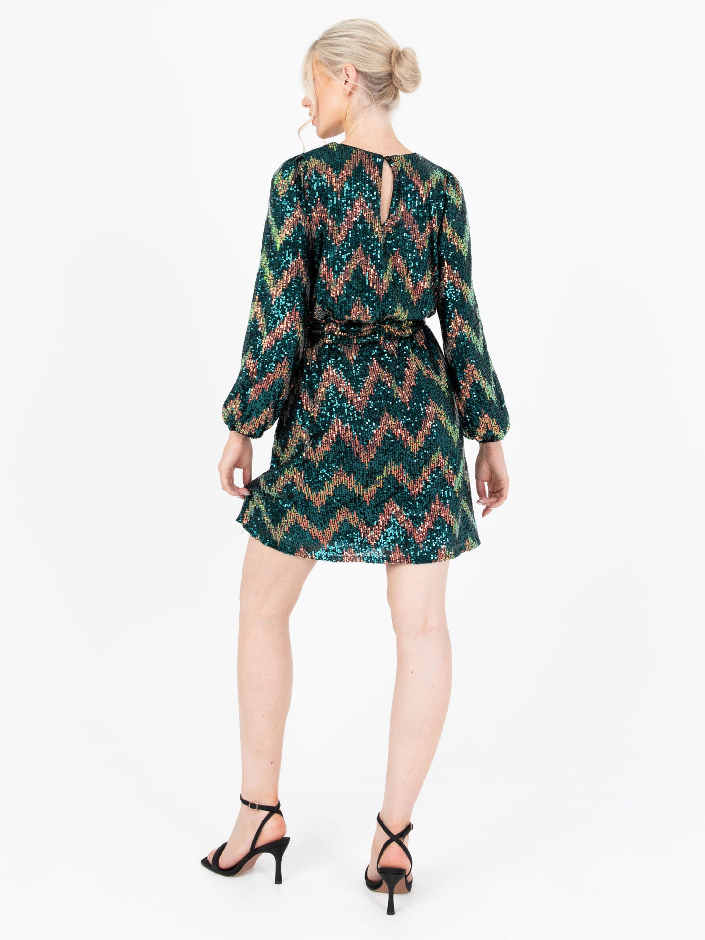 Lovedrobe Luxe Zig-Zag Sequin Maxi Sleeve Belted Mini Dress