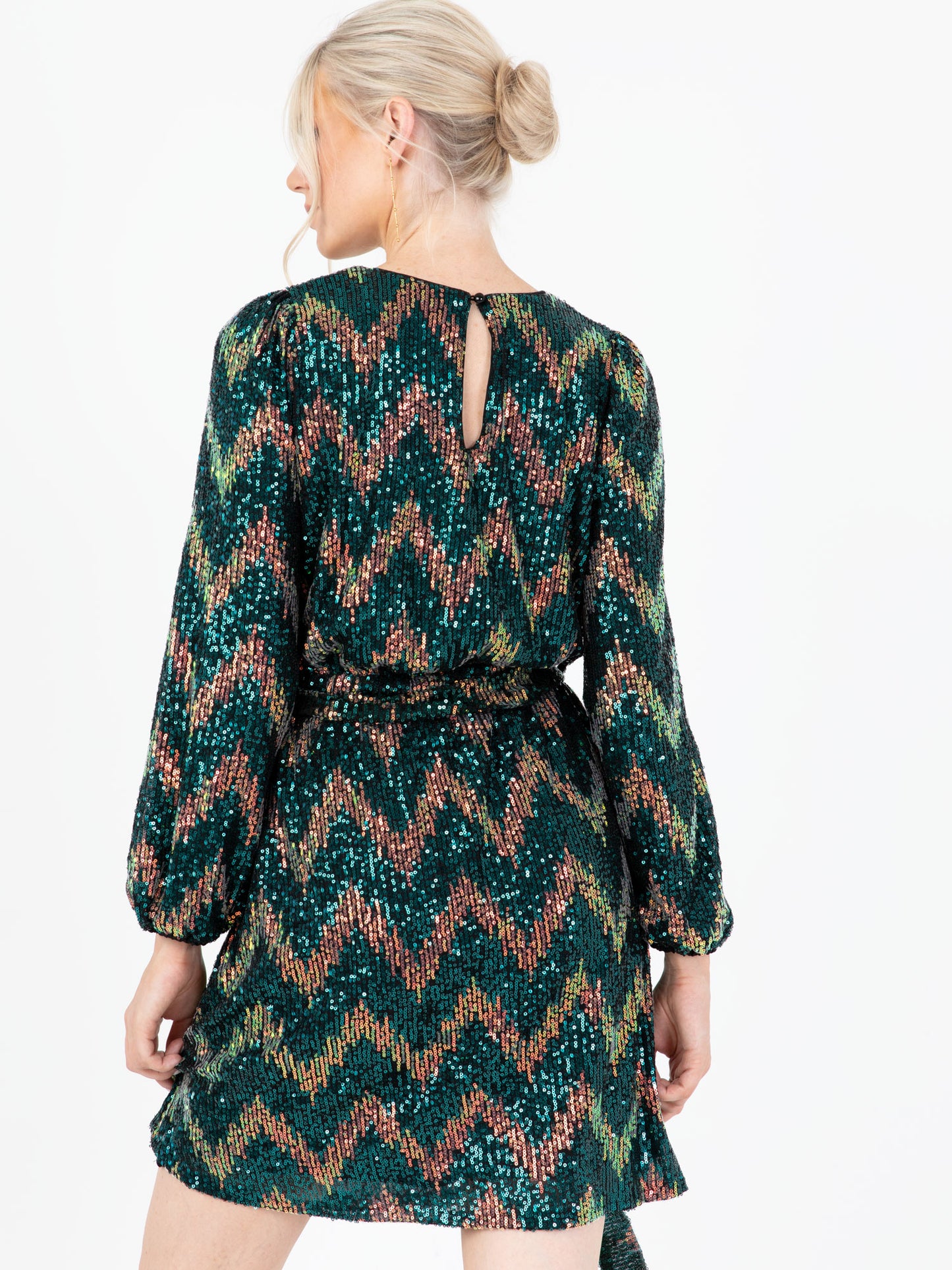 Lovedrobe Luxe Zig-Zag Sequin Maxi Sleeve Belted Mini Dress