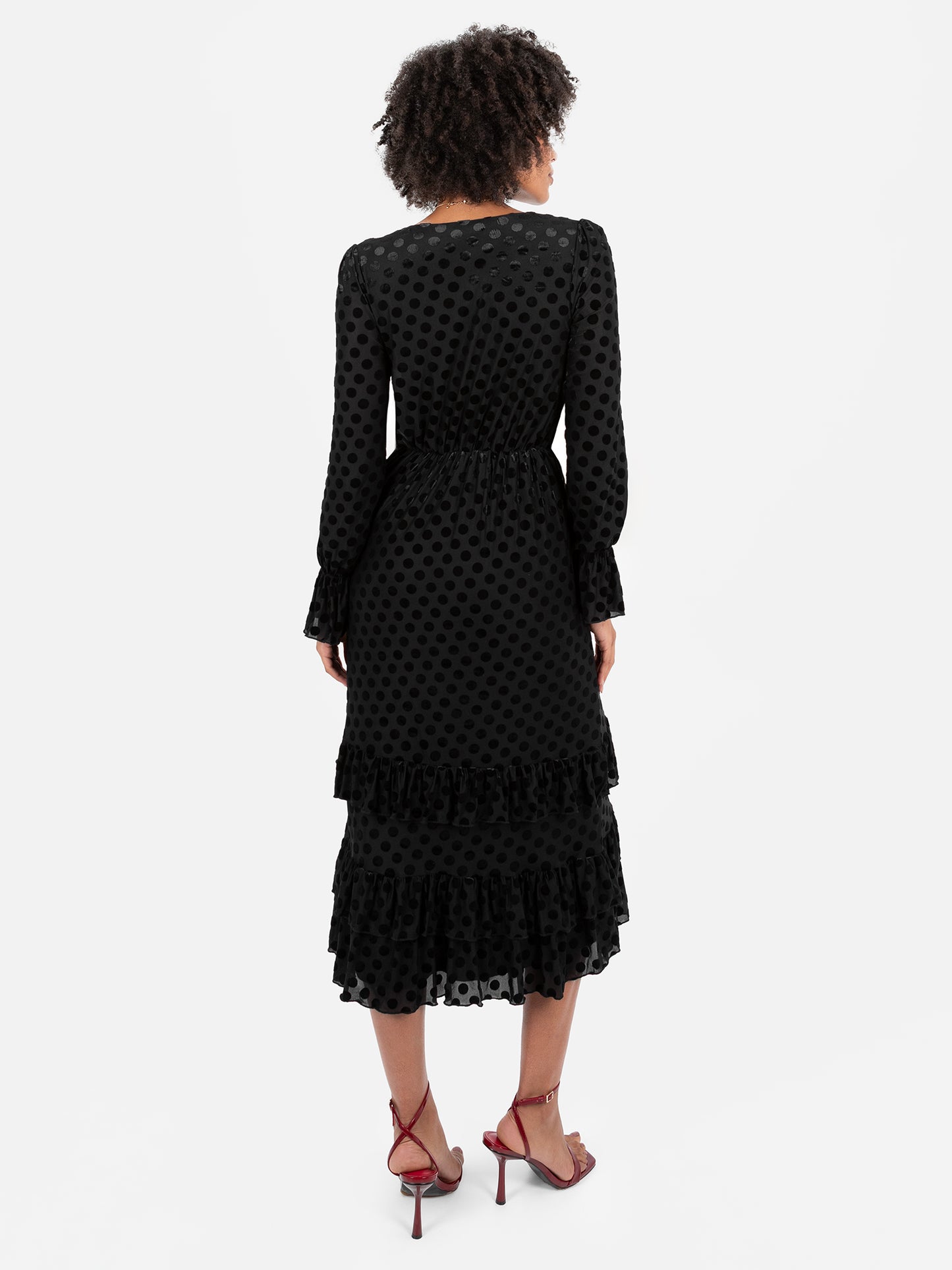 Lovedrobe Black Flocked Polka Dot Midaxi Dress