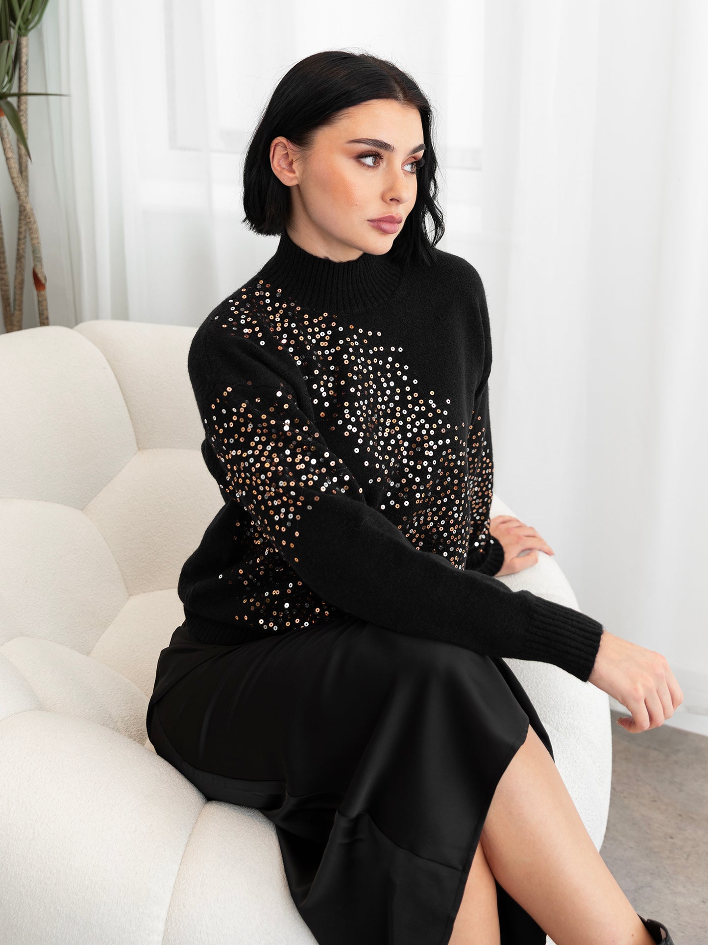 Lovedrobe Black Embellished High Neck Jumper