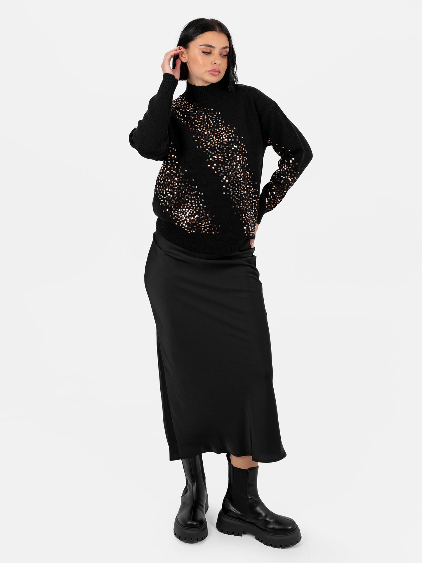 Lovedrobe Black Embellished High Neck Jumper