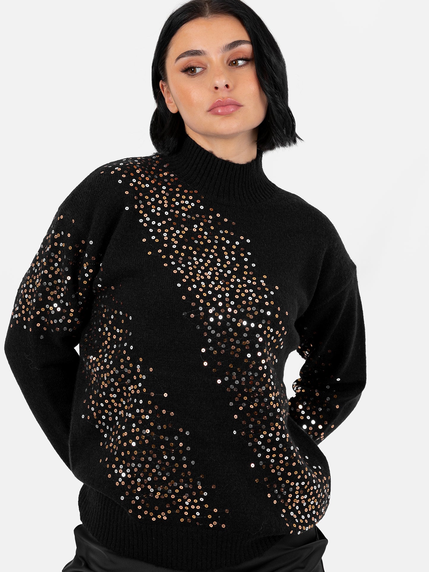 Lovedrobe Black Embellished High Neck Jumper