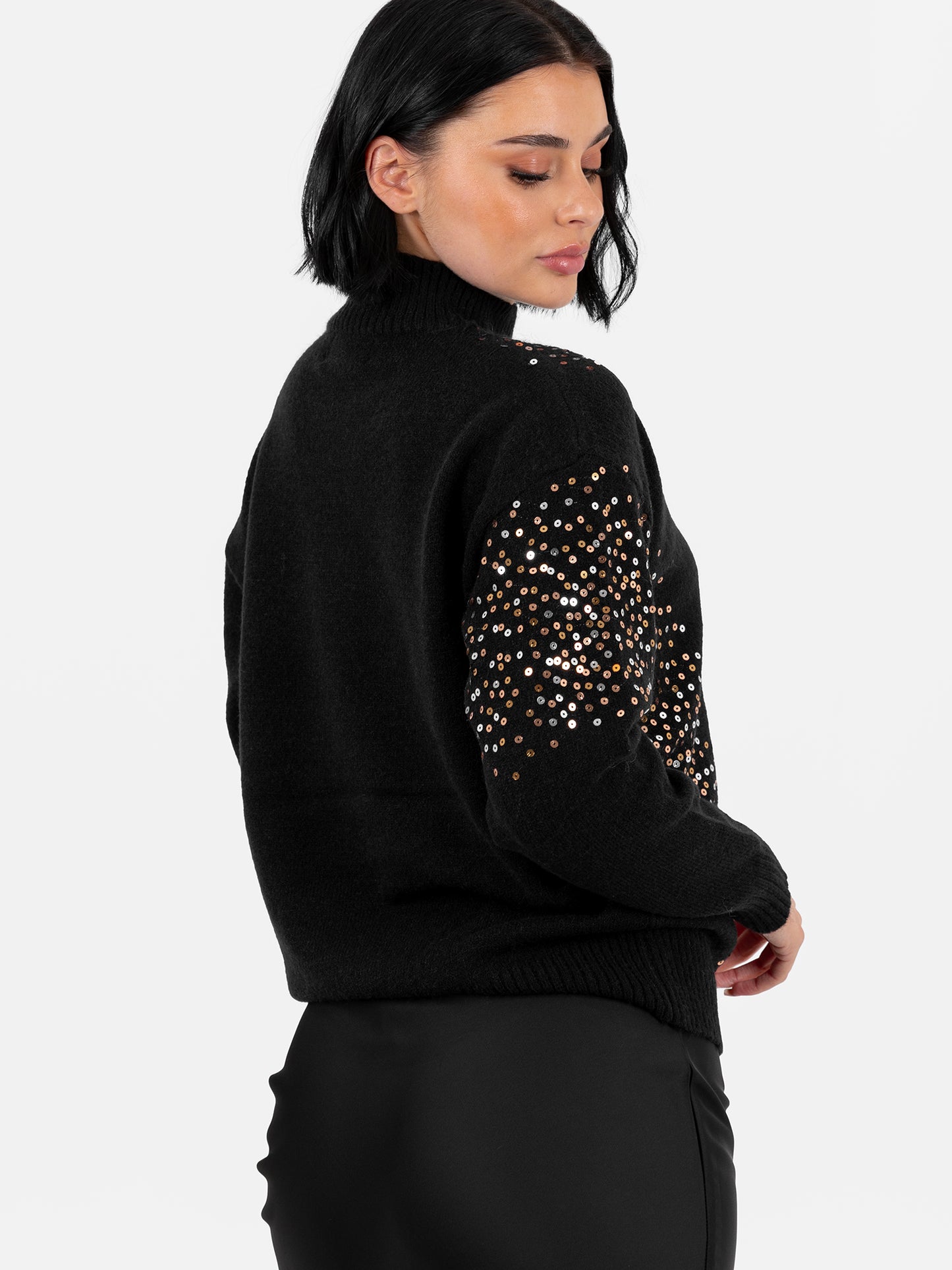 Lovedrobe Black Embellished High Neck Jumper