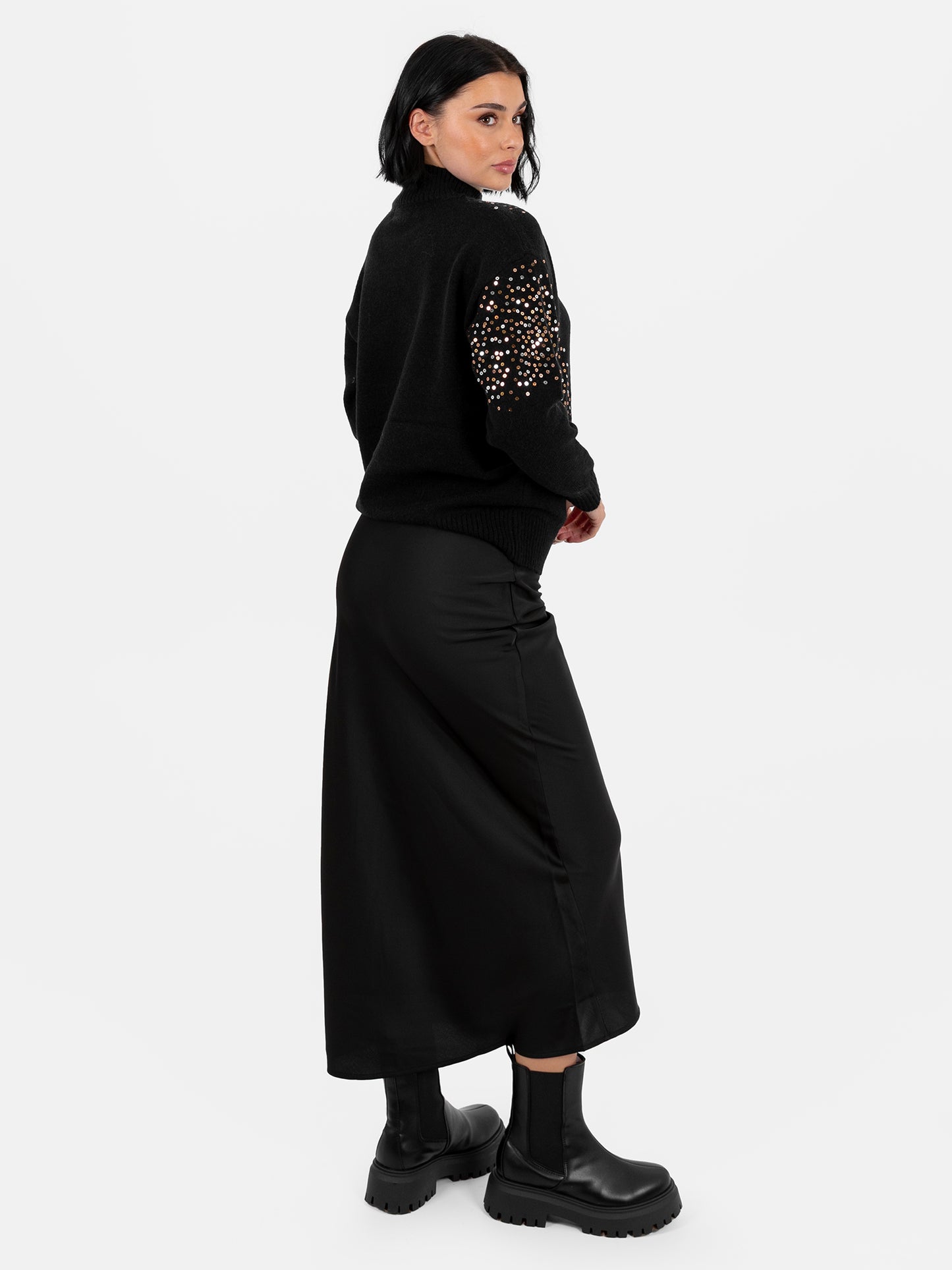 Lovedrobe Black Embellished High Neck Jumper