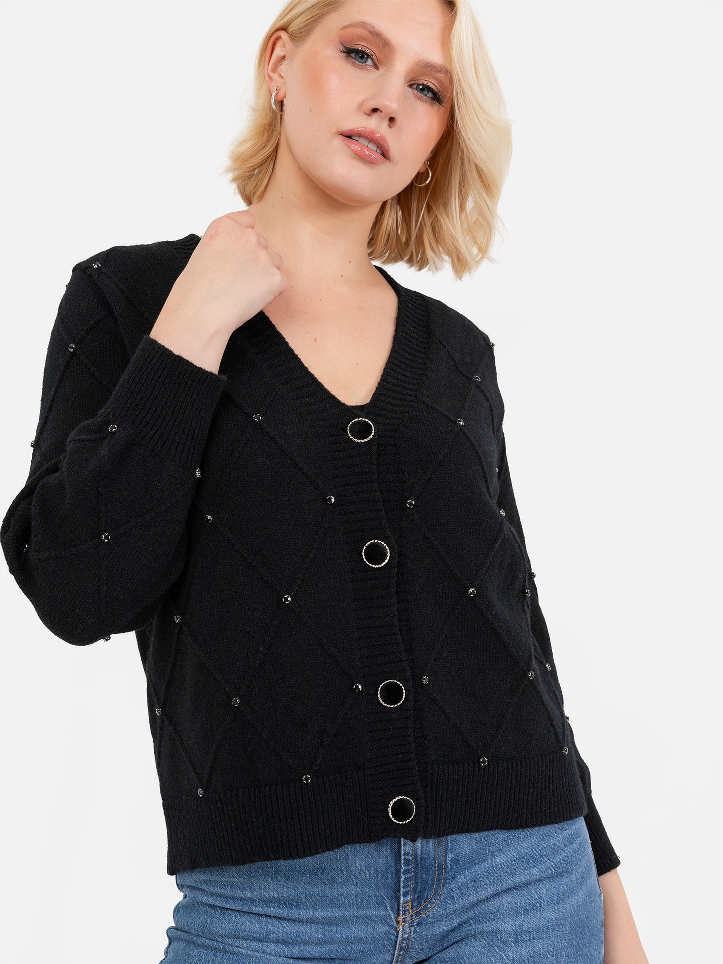 Lovedrobe Black Diamante Cardigan & Crop Top Set