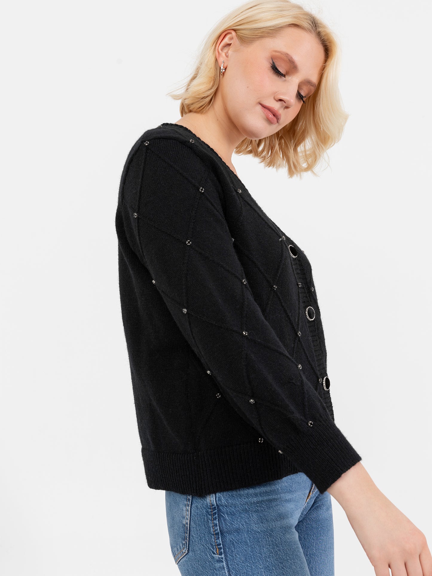 Lovedrobe Black Diamante Cardigan & Crop Top Set