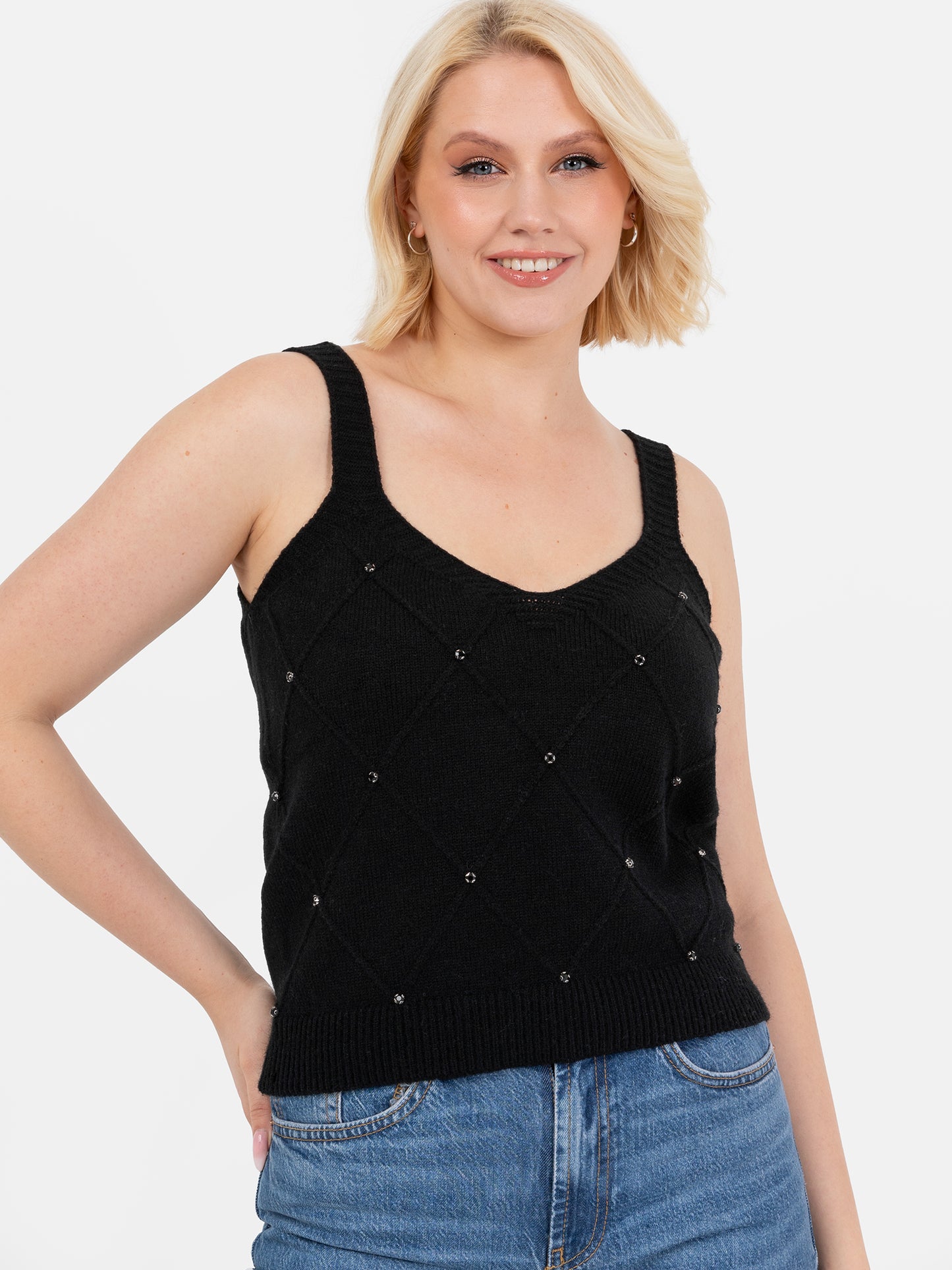 Lovedrobe Black Diamante Cardigan & Crop Top Set