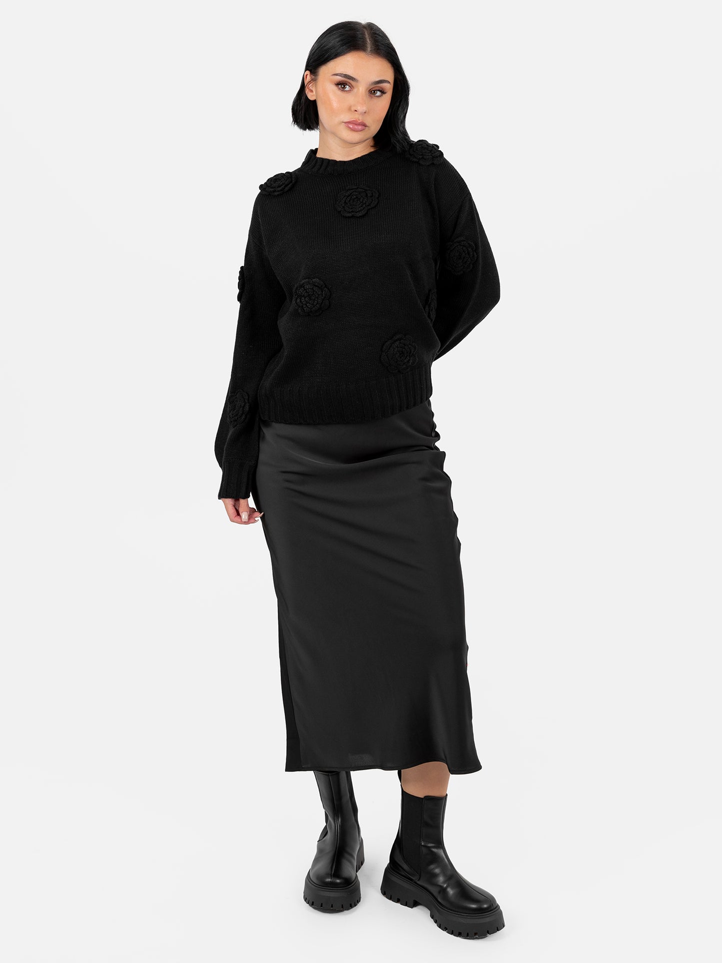 Lovedrobe Black Floral Applique Jumper