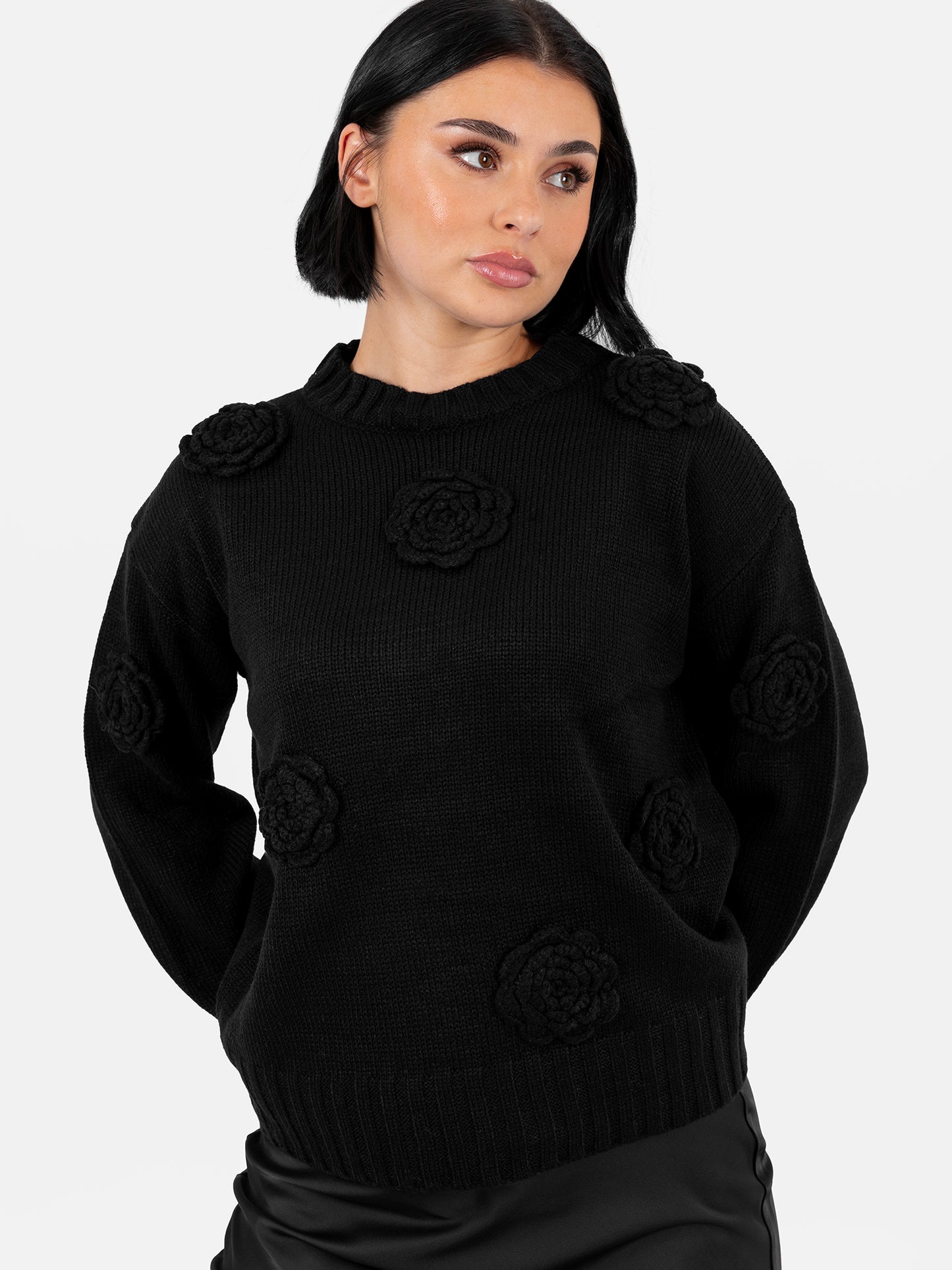 Lovedrobe Black Floral Applique Jumper