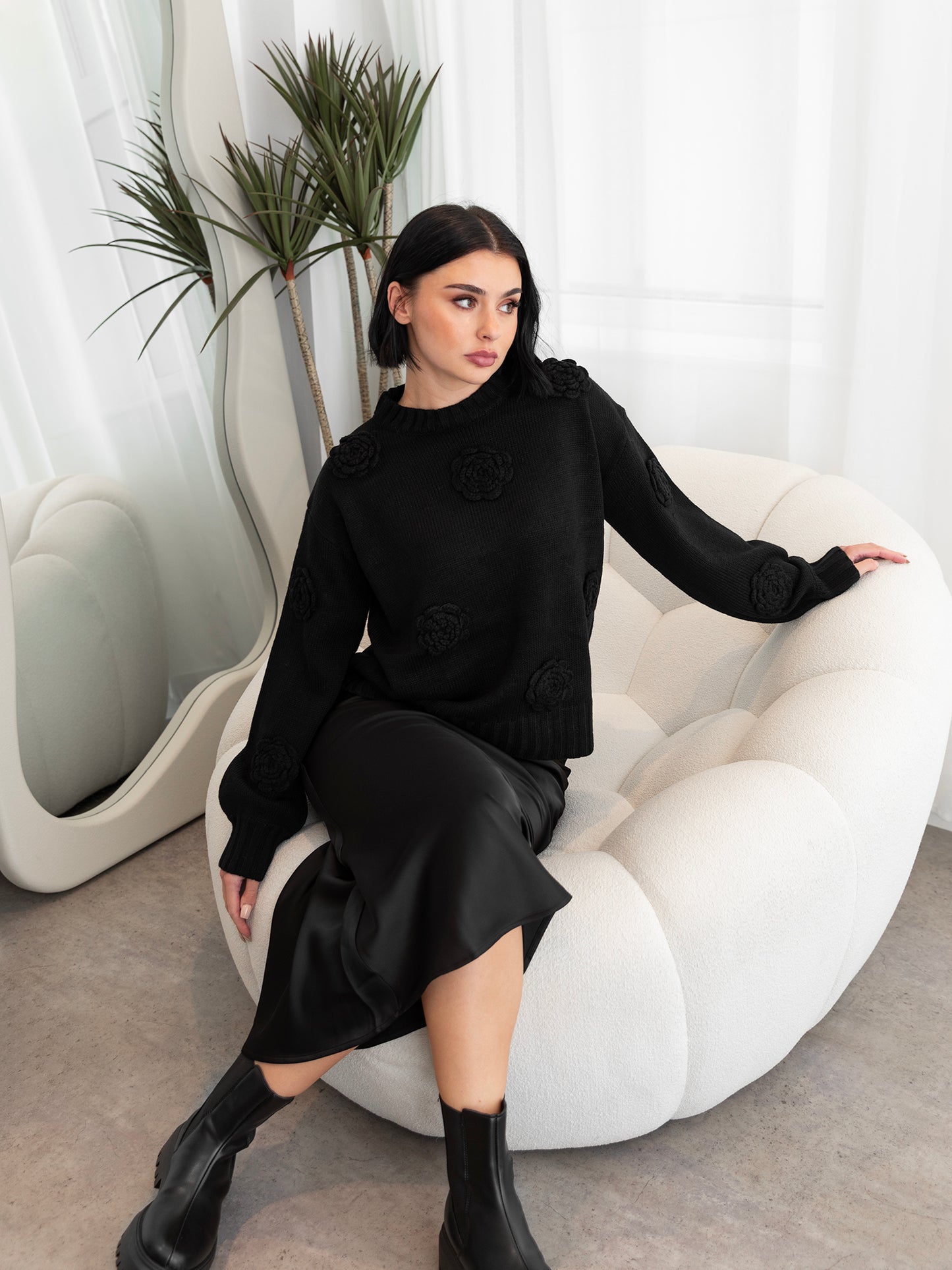 Lovedrobe Black Floral Applique Jumper