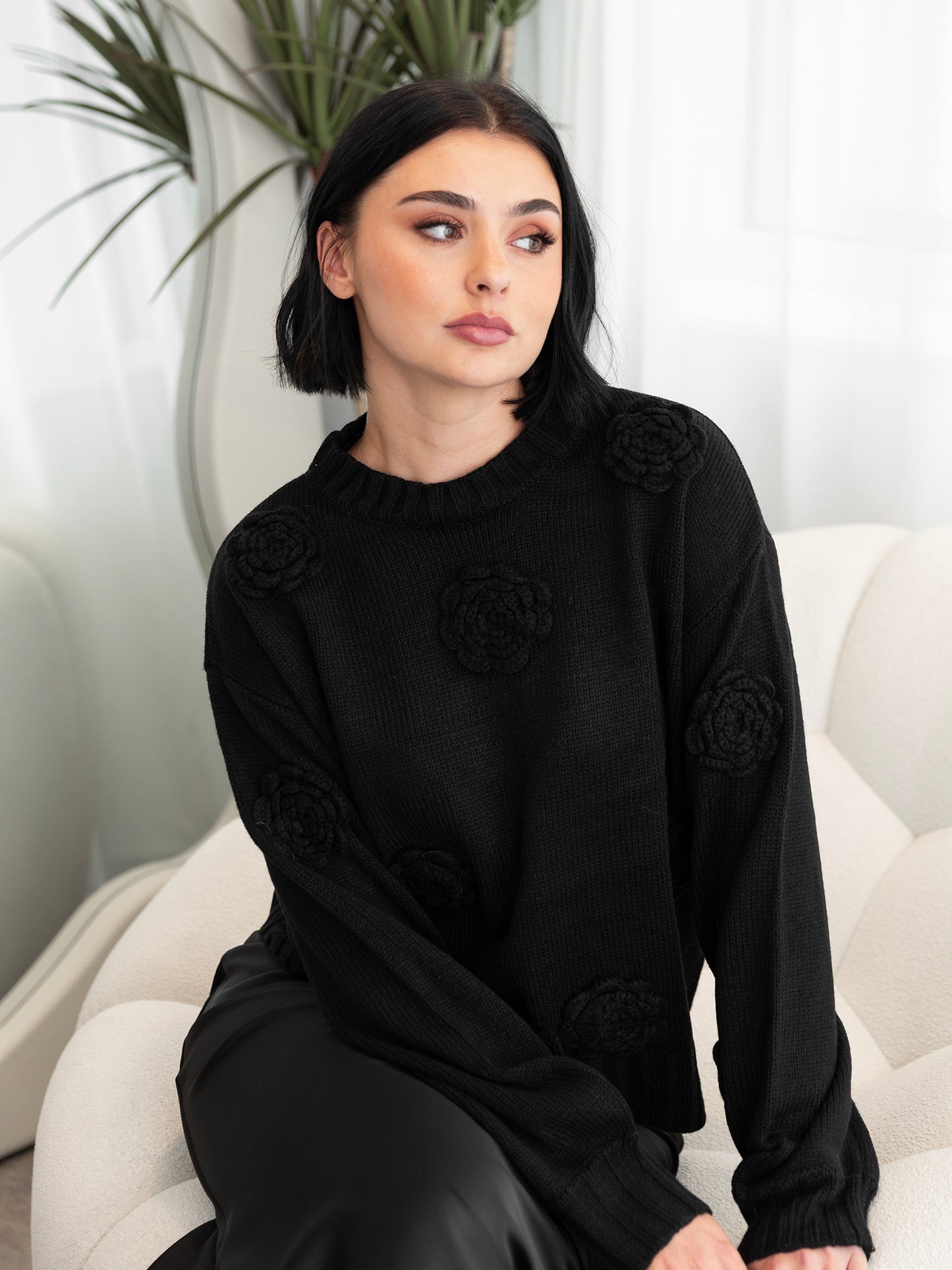 Lovedrobe Black Floral Applique Jumper