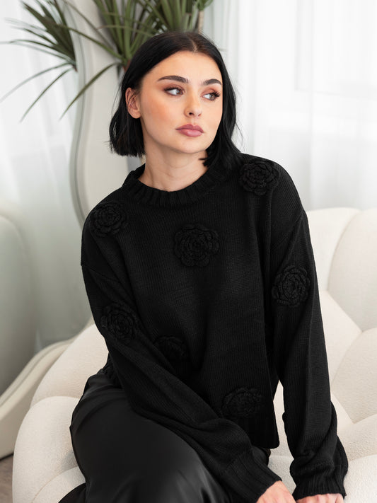 Lovedrobe Black Floral Applique Jumper