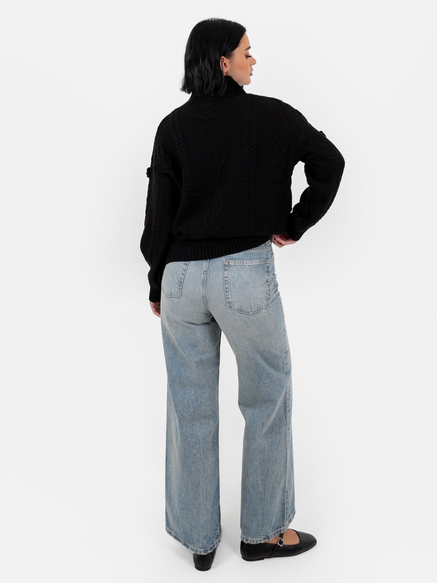 Lovedrobe Black Cable Knit High Neck Jumper with Floral Detail