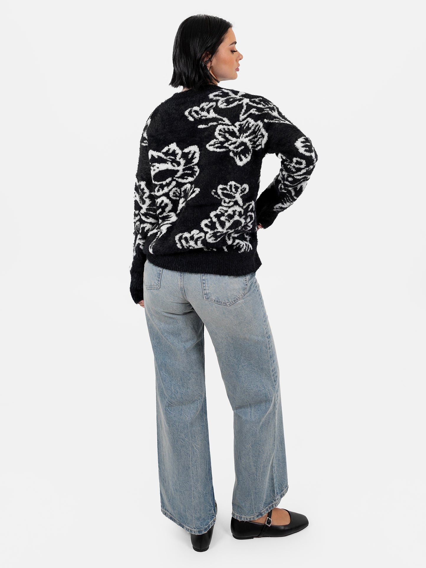 Lovedrobe Black & White Floral Jacquard Jumper
