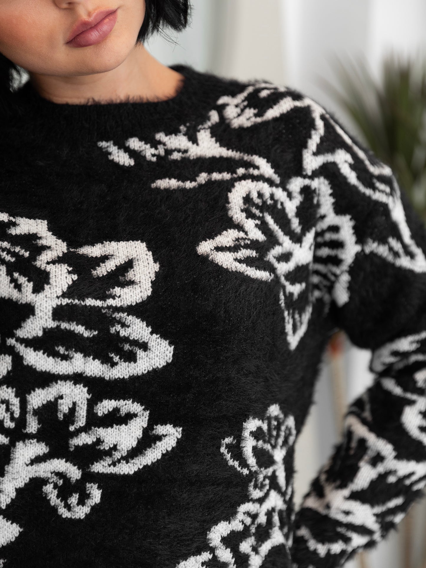Lovedrobe Black & White Floral Jacquard Jumper