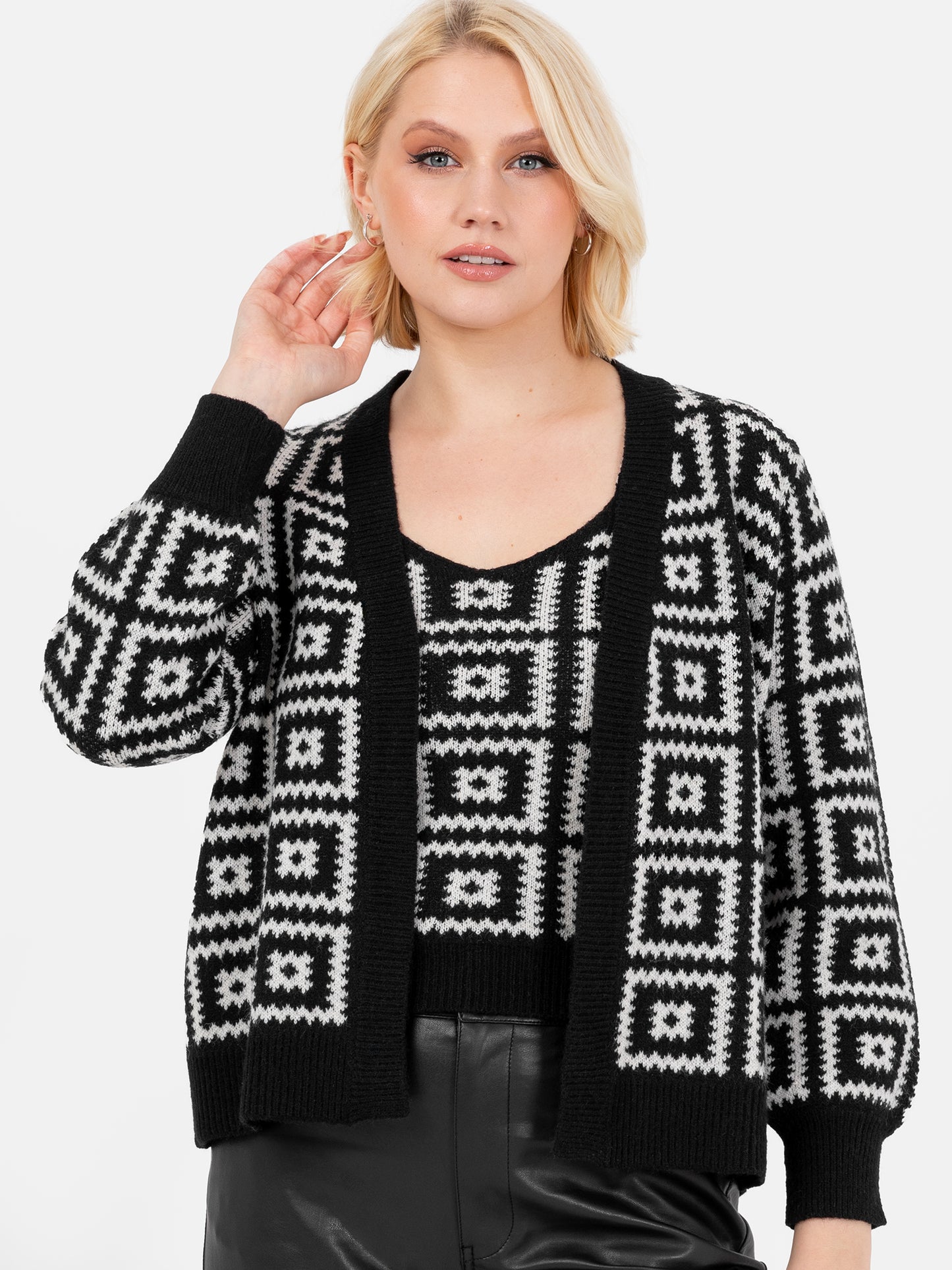 Lovedrobe Monochrome Granny Square Cardigan & Crop Top Set