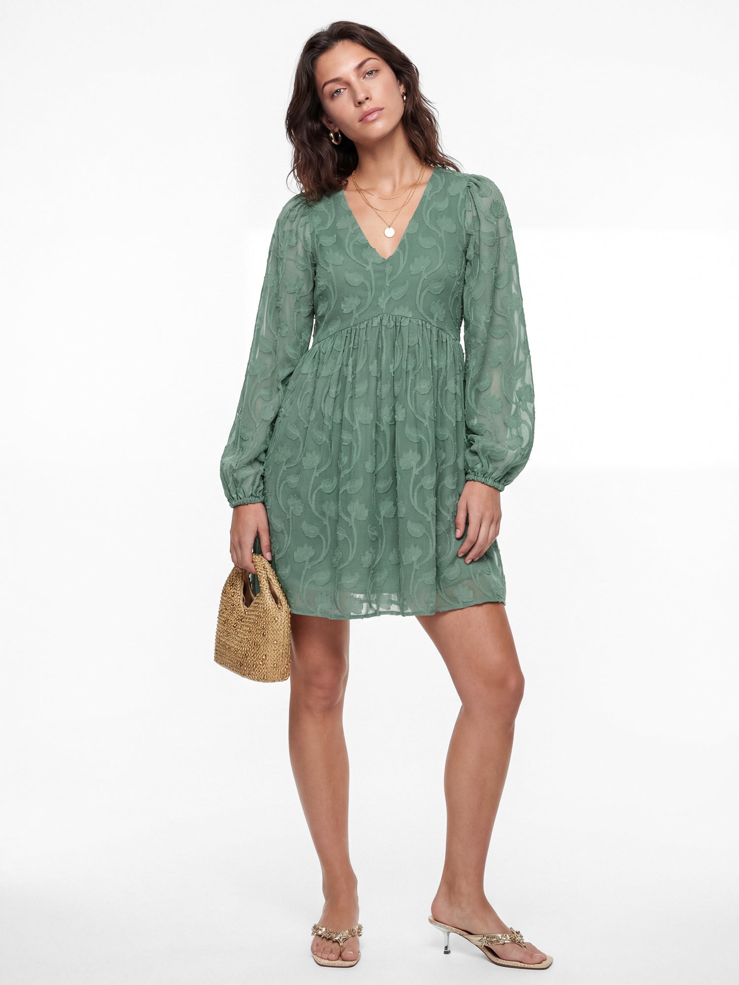 Lovedrobe Sea Long Sleeve Floral Burnout Mini Dress