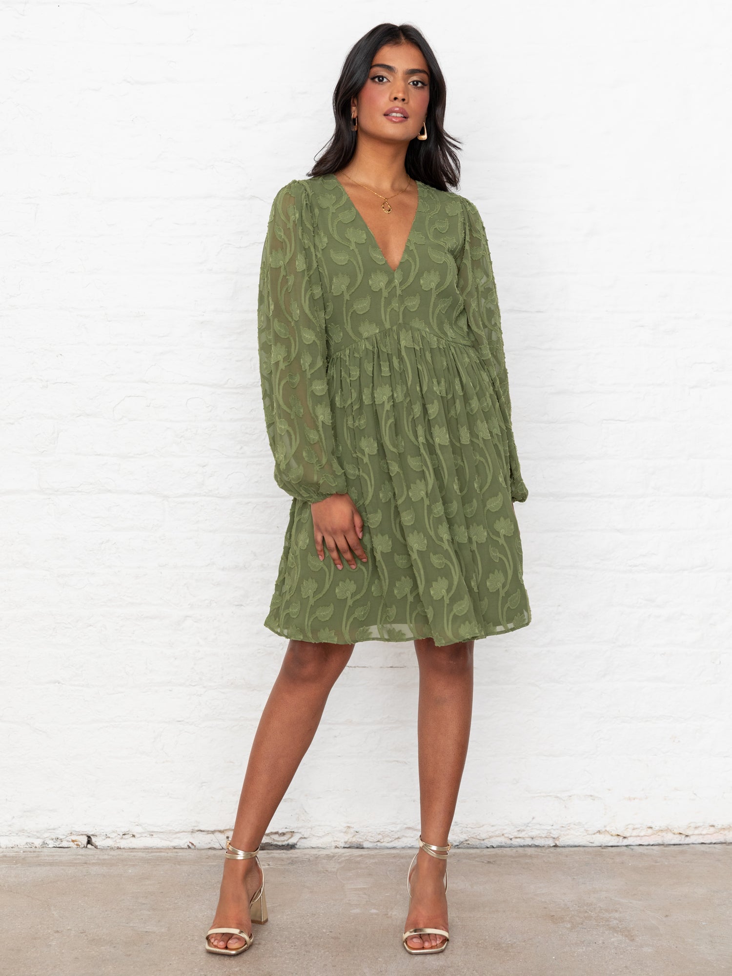 Lovedrobe Long Sleeve Floral Burnout Mini Dress