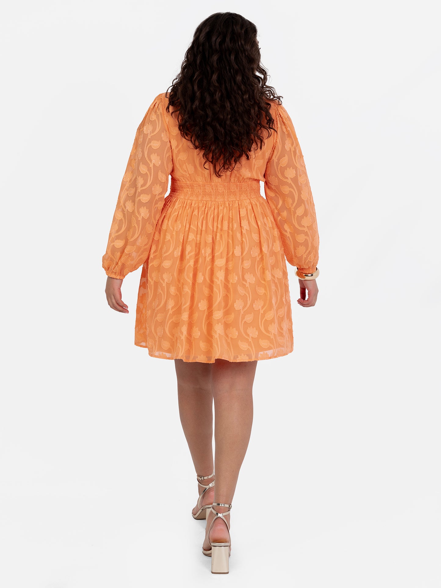 Lovedrobe Orange Long Sleeve Floral Burn Out Mini Dress