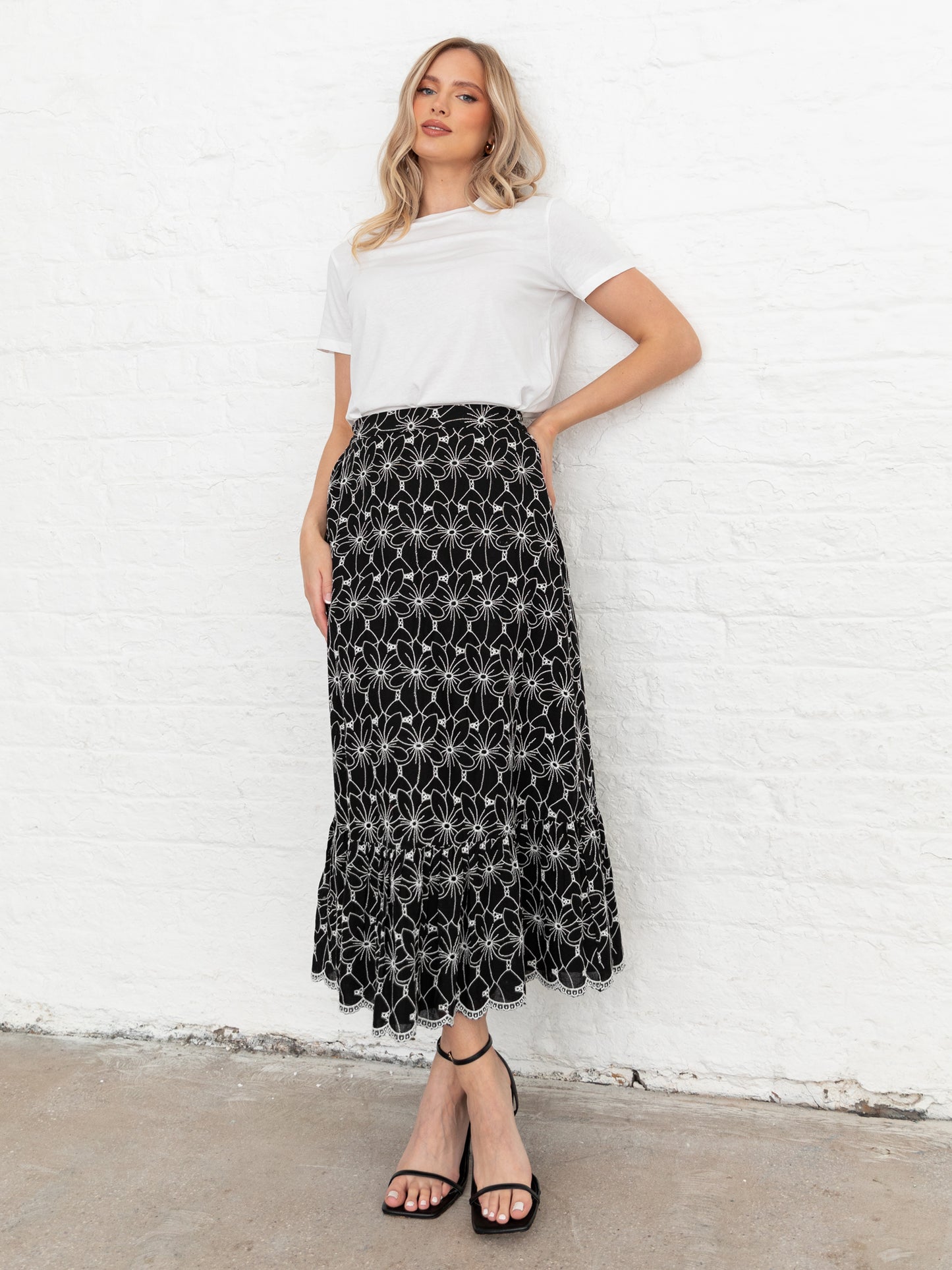 Lovedrobe Black Broderie Midaxi Skirt