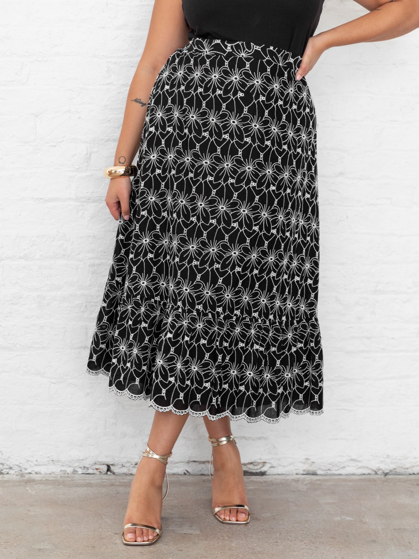 Lovedrobe Black Broderie Midaxi Skirt