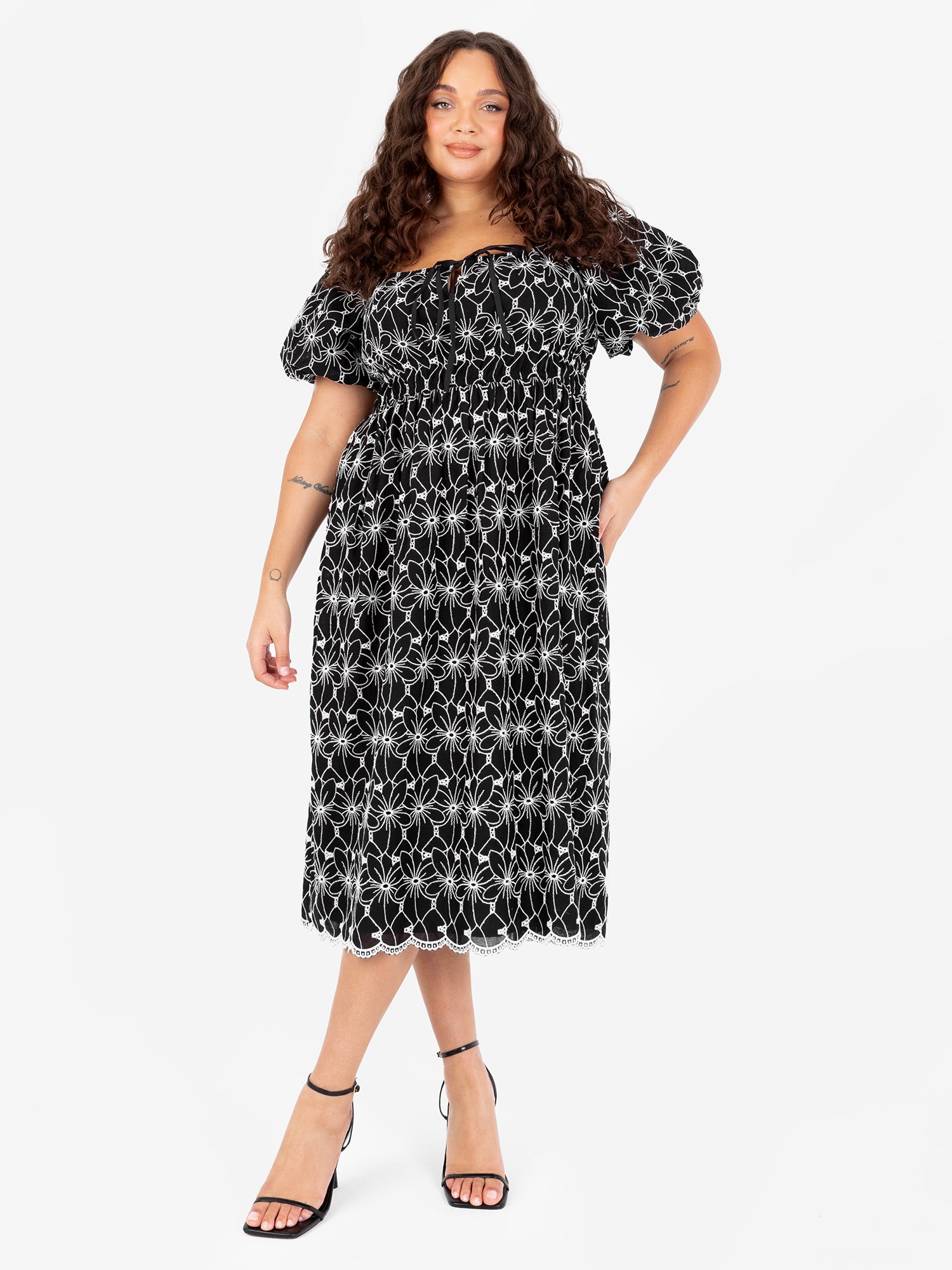 Lovedrobe Broderie Square Neck Midi Dress