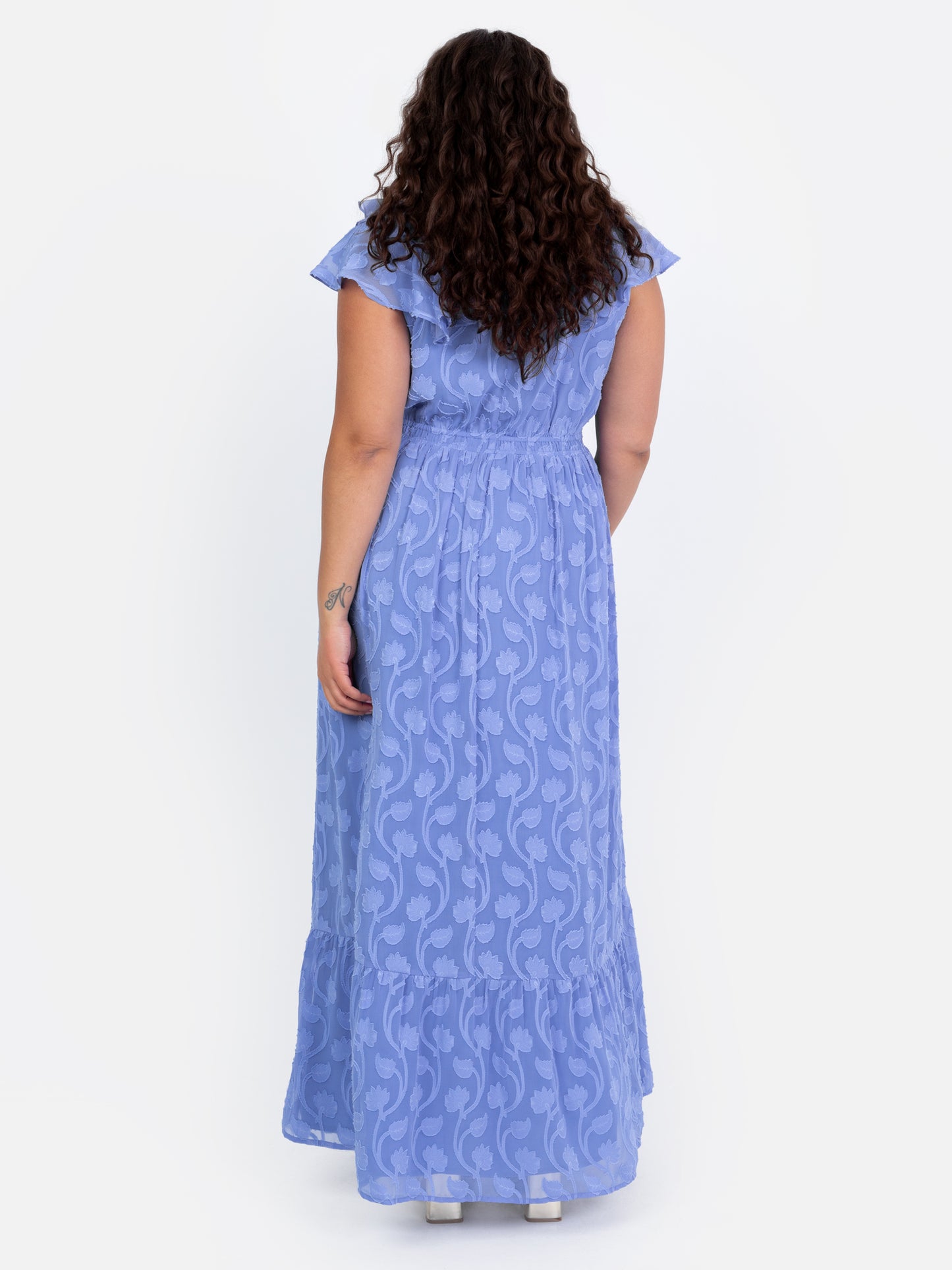 Lovedrobe Blue Ruffle V Neck Floral Burn Out Maxi Dress