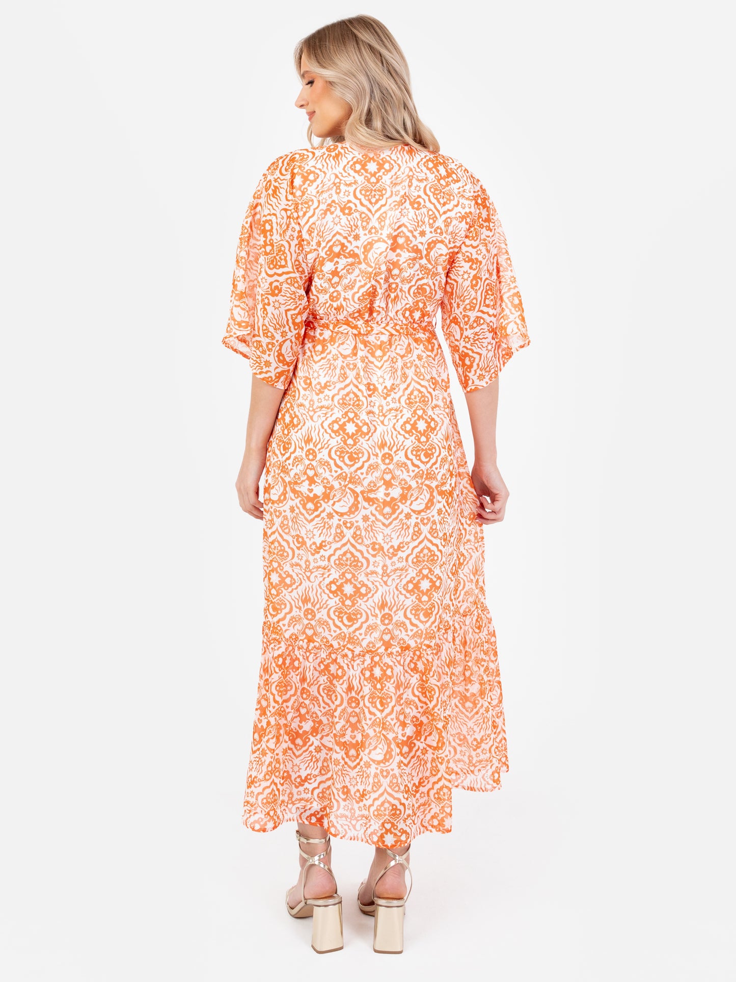 Lovedrobe Orange Faux Wrap Kimono Sleeve Midaxi Dress