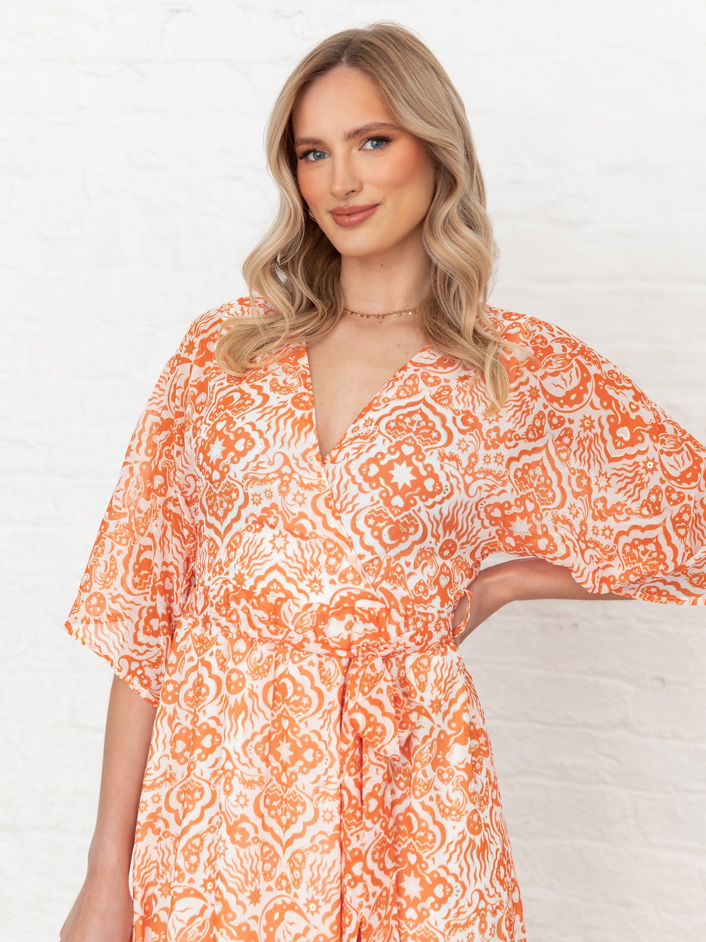 Lovedrobe Orange Faux Wrap Kimono Sleeve Midaxi Dress