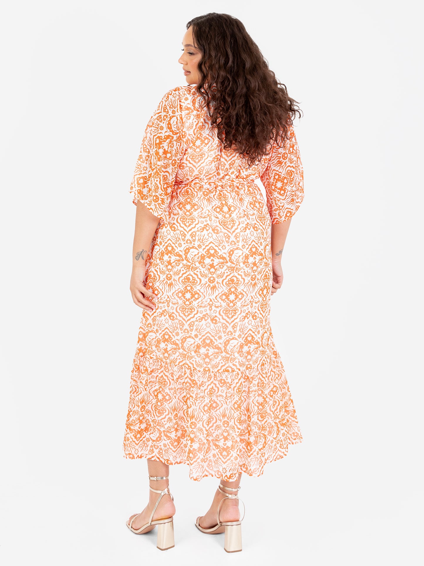 Lovedrobe Orange Faux Wrap Kimono Sleeve Midaxi Dress