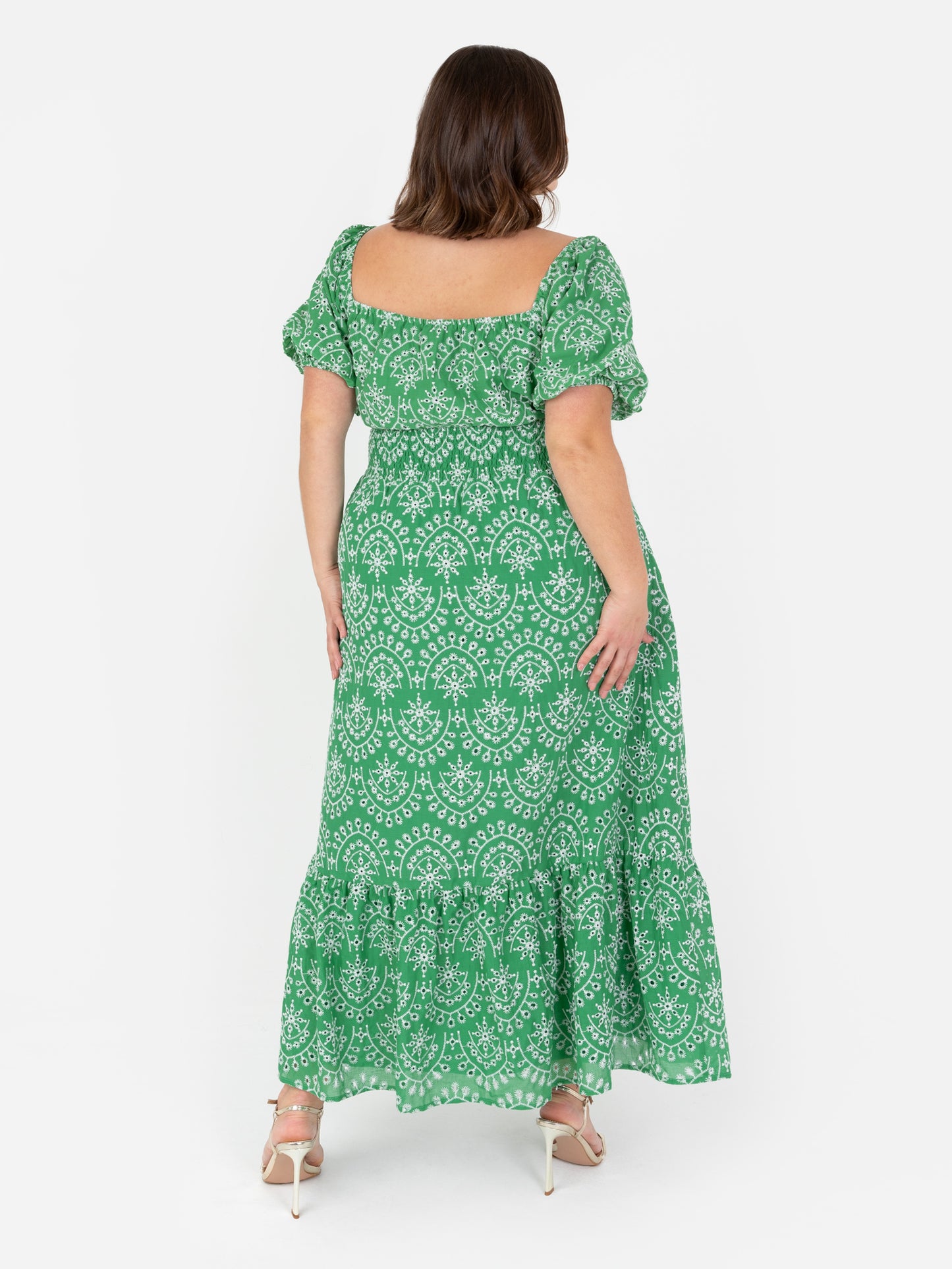 Lovedrobe Green Broderie Tie Neck Midaxi Dress
